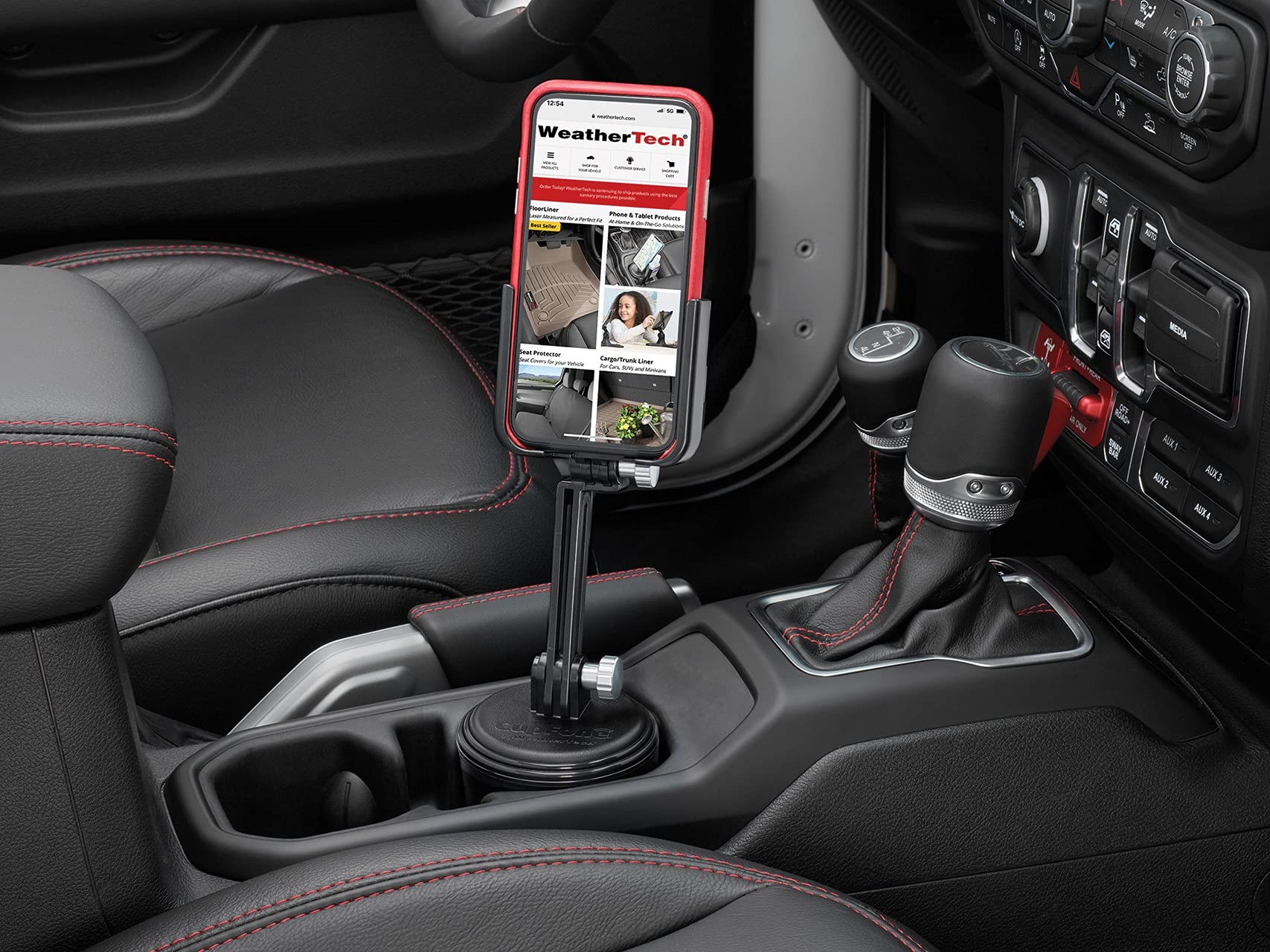 WeatherTech CupFone with Extension - Solid Billet Aluminum Knobs (8ACF1EB) - Perfect for Car, Truck & RV Cup Holders - Secure Phone Mount for Hands-Free Driving