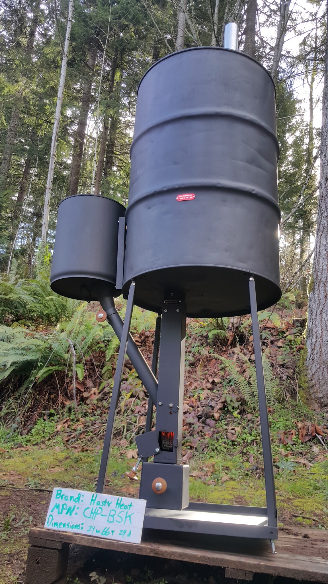 CHP BS Complete Wood Pellet Rocket Barrel Stove - Gravity Feed TLUD Mass FAR Infrared Heater for Camping, Off-Grid Living & Emergency Heating
