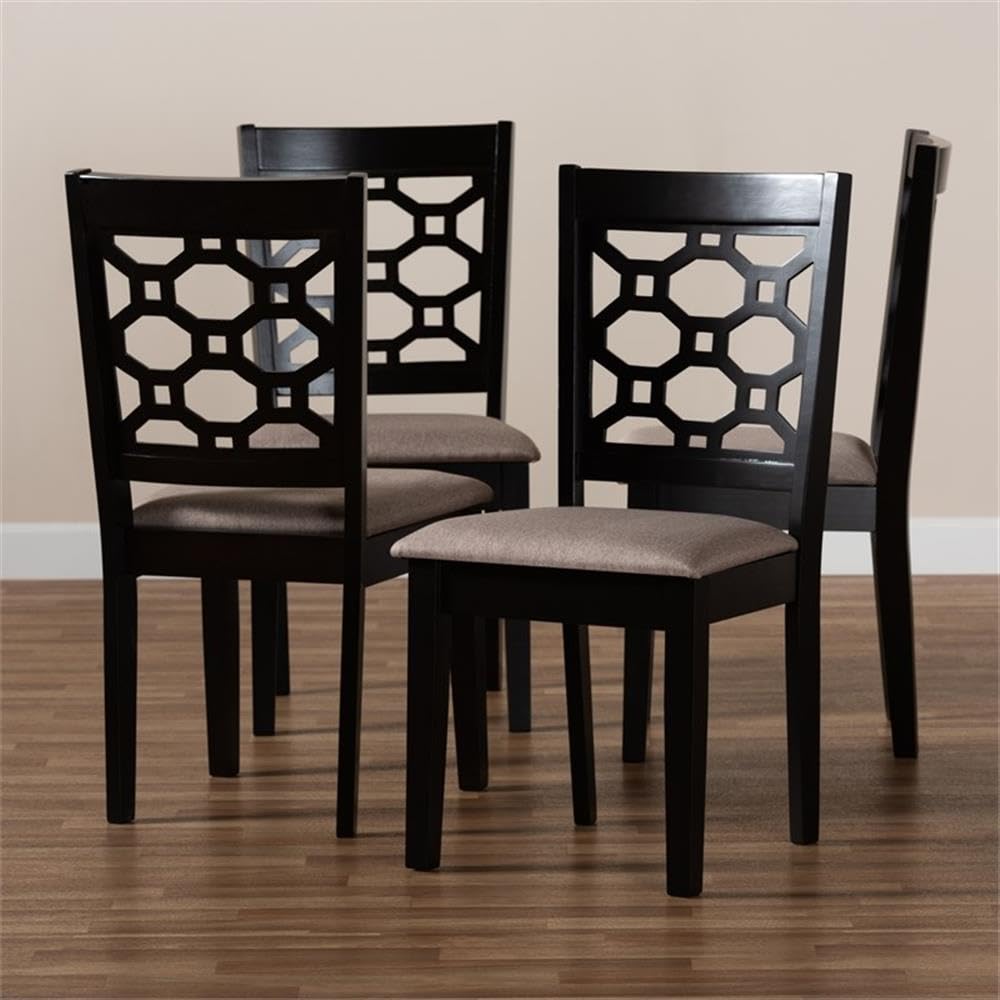 BOWERY HILL 4-Piece Upholstered Dining Chair Set with Brown Wood Finish - Perfect for Kitchen, Dining Room, and Restaurant Use