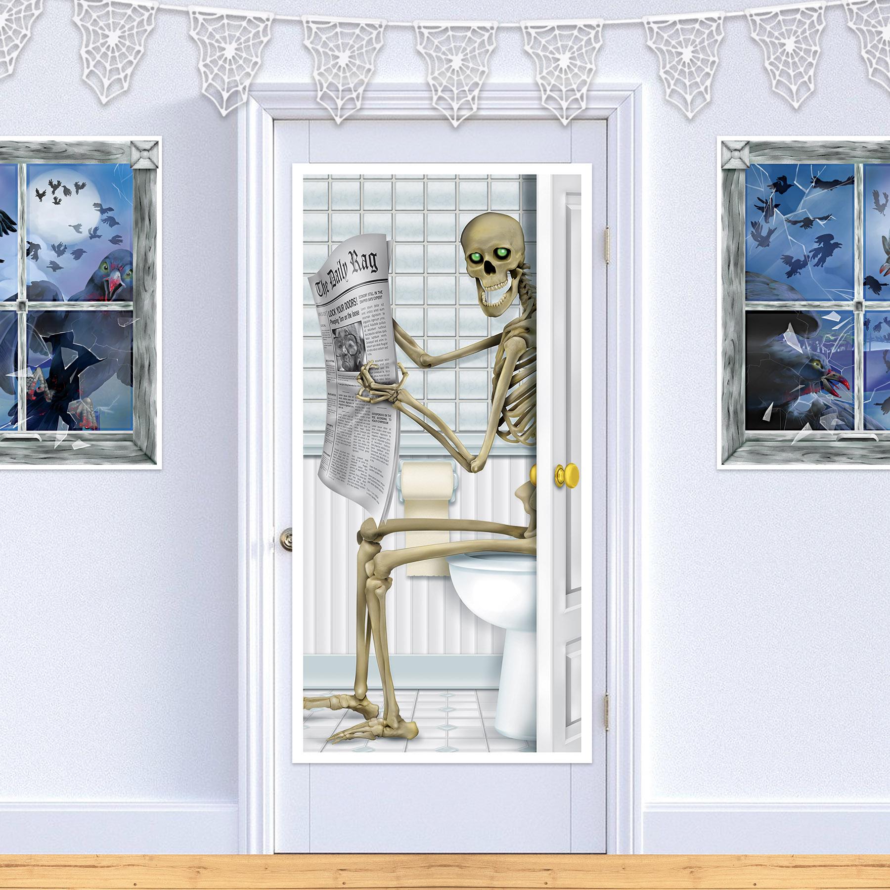 12 Pack Beistle Halloween Skeleton Restroom Door Cover - Spooky Bathroom Decor for Halloween Party, Haunted House & Trick or Treat Decorations