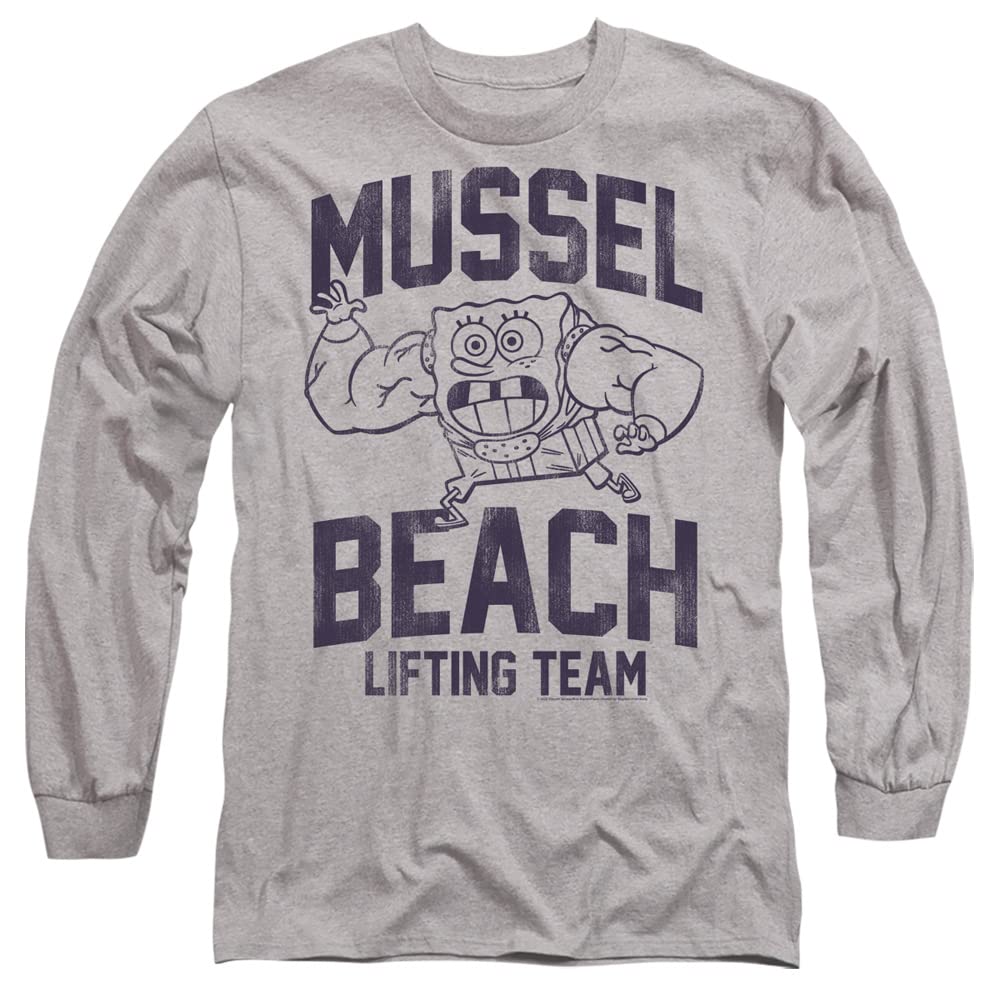 Popfunk Classic Spongebob Mussle Beach Lifting Team Unisex Adult Long-Sleeve T-Shirt | Cartoon Graphic Tee for Men & Women | Casual Wear, Cosplay & Gift Idea