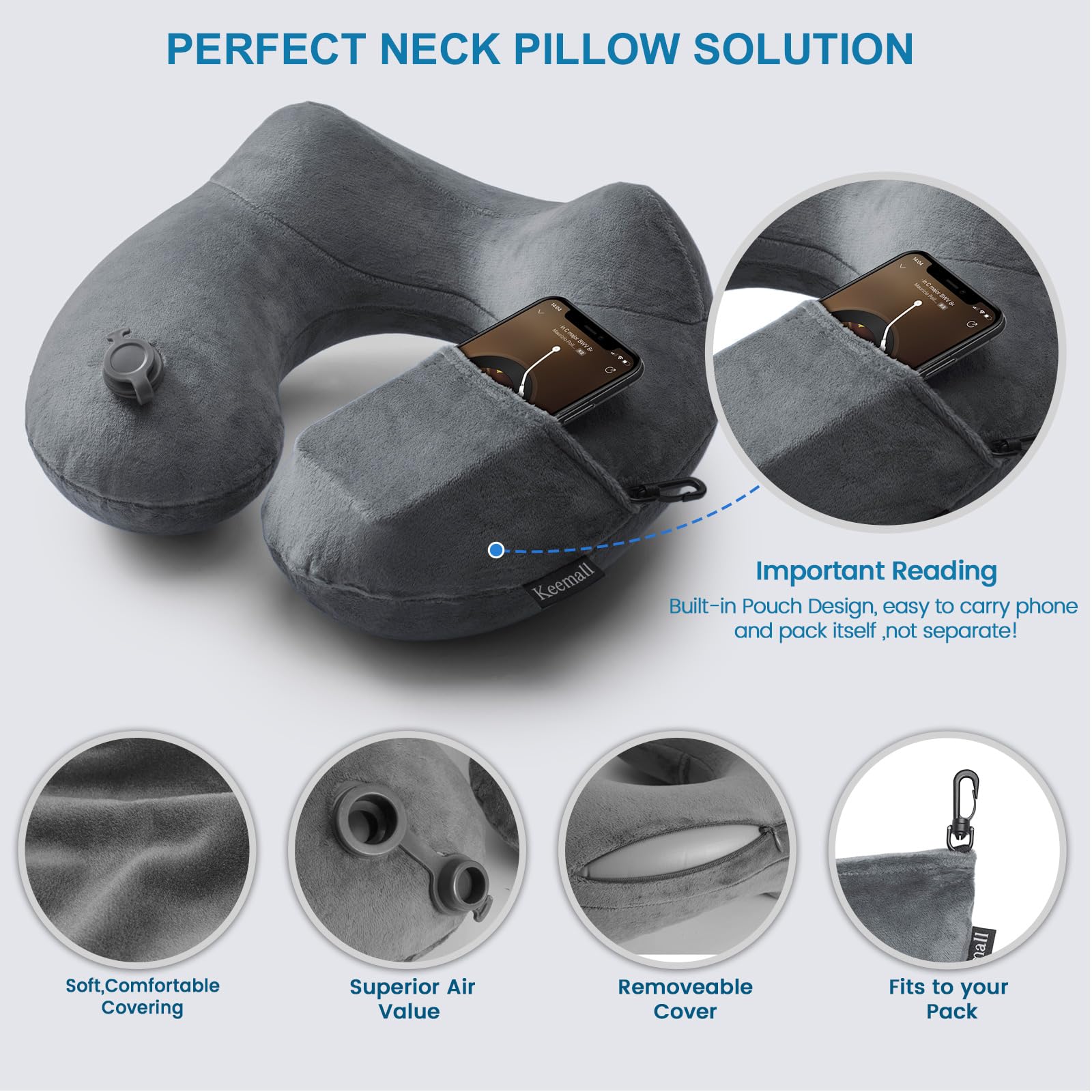 Inflatable Travel Neck Pillow for Airplanes - Ultra Comfortable Blow Up Pillow for Long Flights, Car Rides, Train Travel & Office Napping - Perfect for Camping & Air Travel Accessories