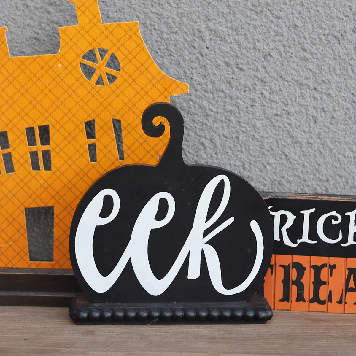 PARISLOFT Wooden Pumpkin-Shaped Tabletop Decor - Halloween & Haunted House Decorations for Home, School, Office & Parties - Perfect for Fall Festivals, Thanksgiving Centerpieces & Spooky Decor