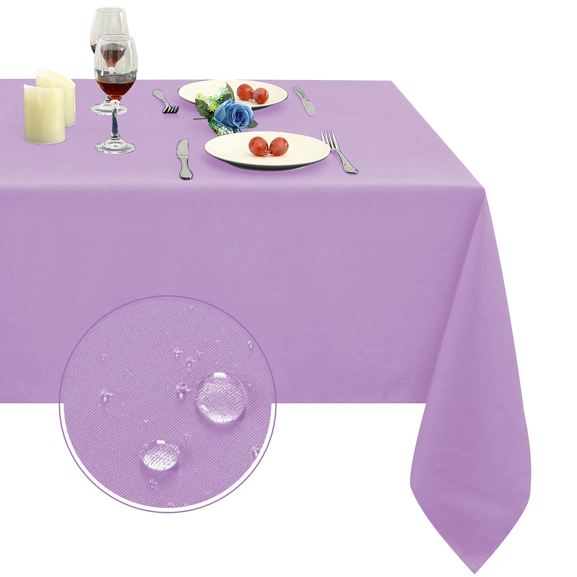 Premium 210GSM Heavy Duty Waterproof Microfiber Tablecloth - Rectangle Lavender Table Cover 60x144 Inch for Indoor & Outdoor Use - Perfect for Dining Tables, Picnics, Parties and Home Decor