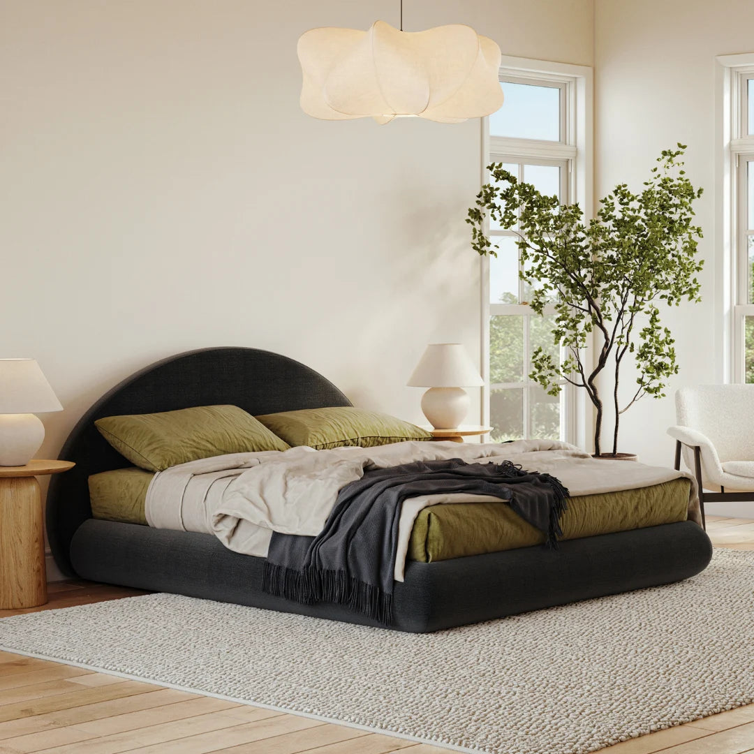 Luna Queen Bed Frame with Upholstered Headboard - Onyx Black Modern Bedroom Set for Luxurious Home Decor & Comfortable Sleep
