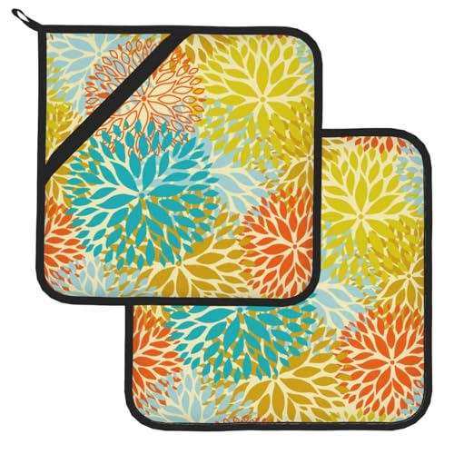 Blue Yellow Dahlia Floral Geometric