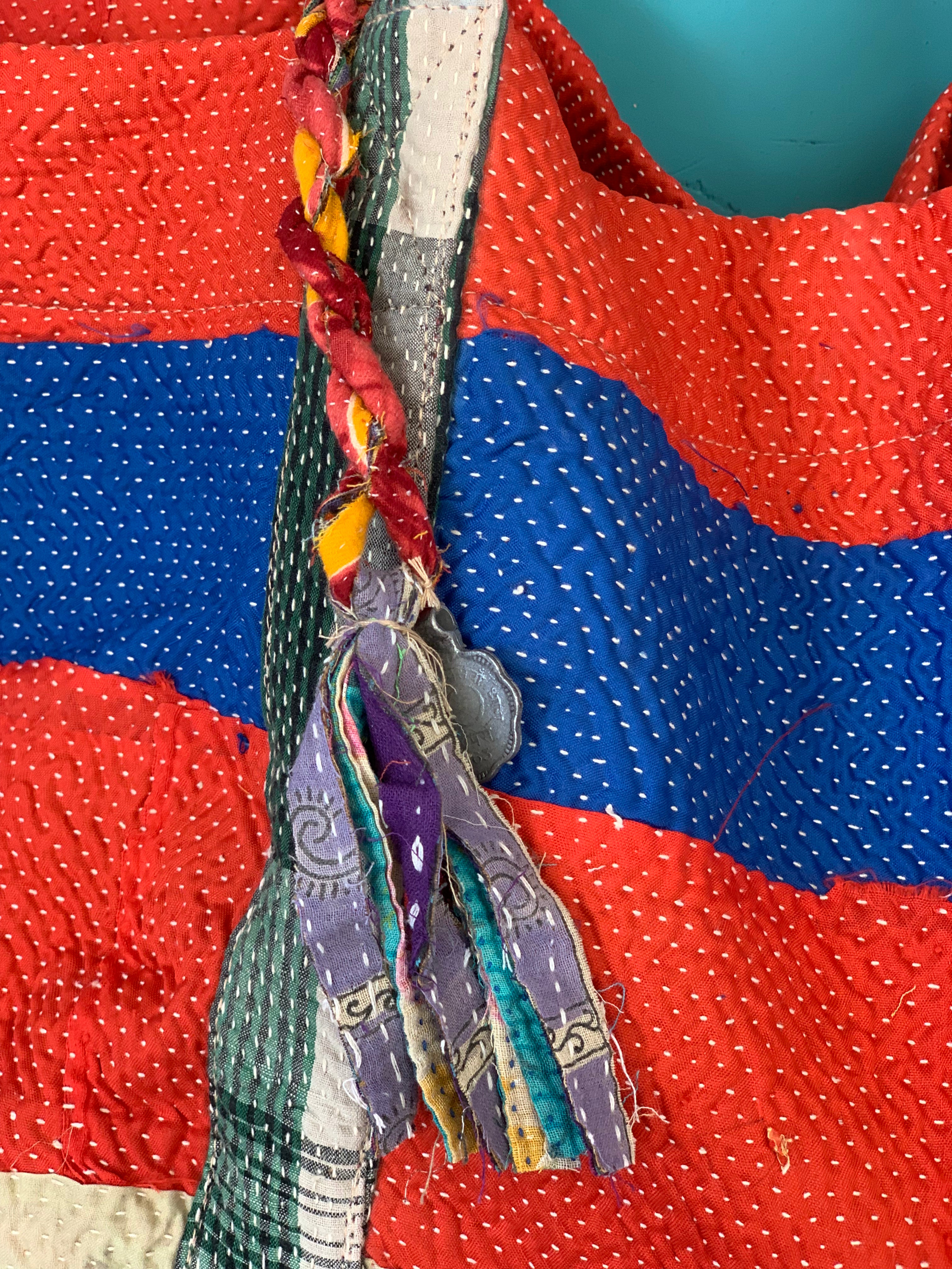 Vintage Kantha Beach Bag - Handmade Boho Travel Tote for Women, Perfect for Beach Trips, Picnics, and Weekend Getaways