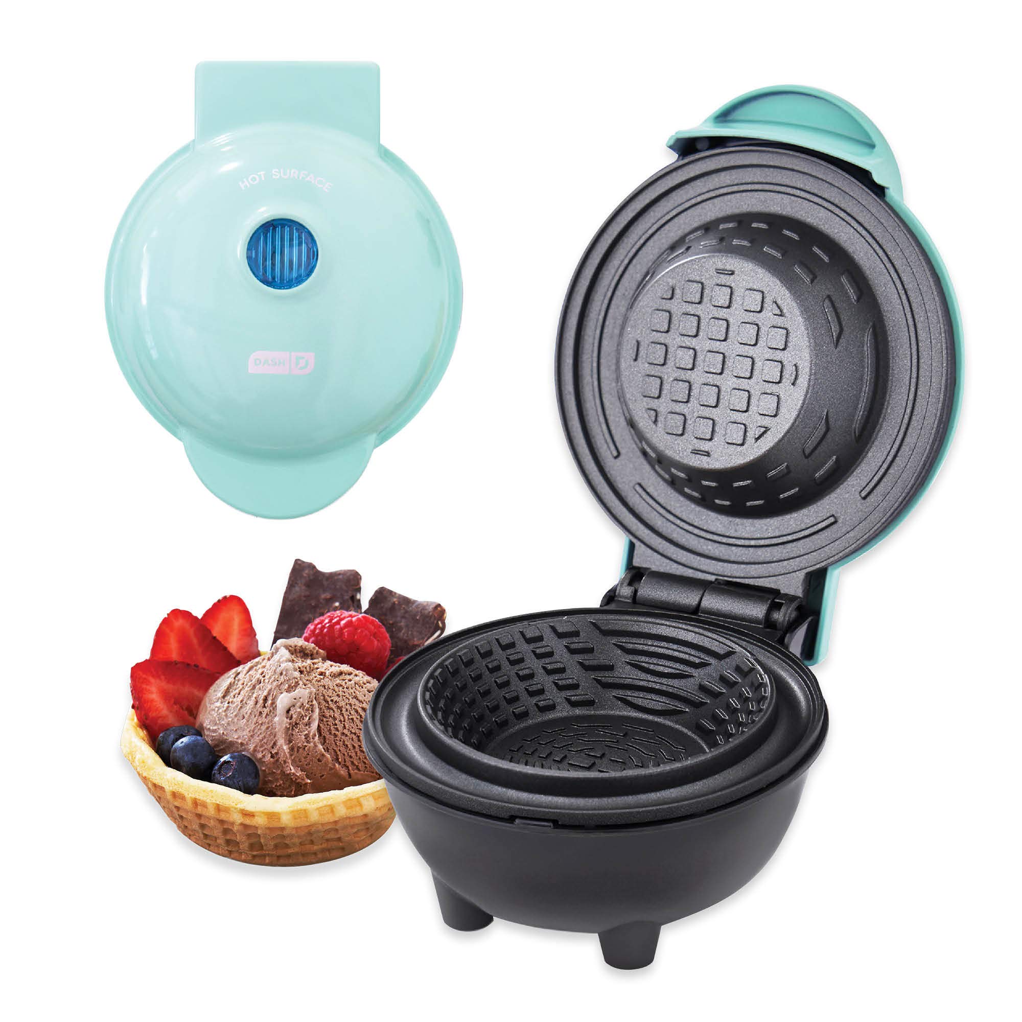 DASH Mini Waffle Bowl Maker Machine - Create Perfect Waffle Bowls for Breakfast, Burritos, Ice Cream & Desserts - Includes Recipe Guide - Aqua Blue - Ideal for Home Kitchen, Parties & Quick Snacks