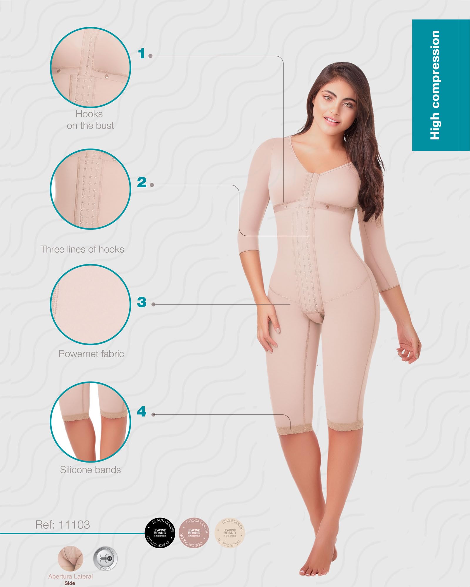 DELIE Fajas Colombianas 103 High Compression Shapewear Bodysuit - Tummy Control & Body Shaper for Women | Perfect for Postpartum, Workout & Everyday Wear