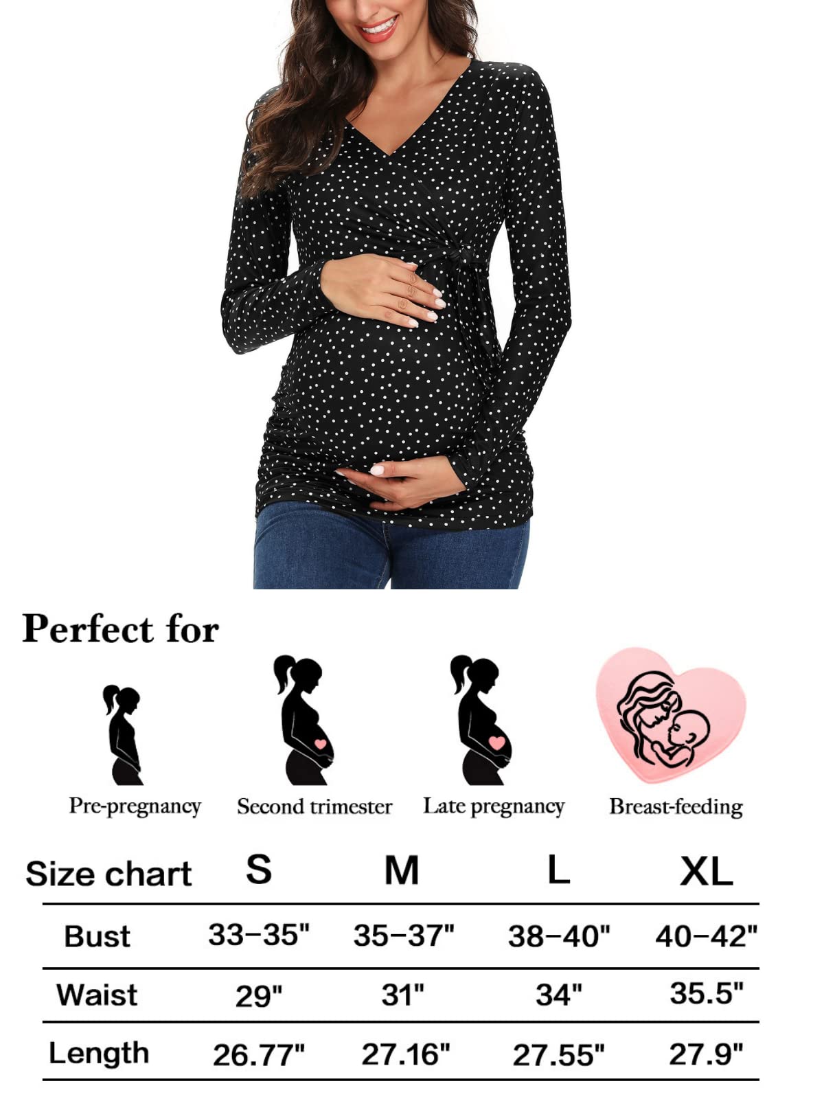 Glampunch Women's Maternity Shirts - Soft & Stretchy Short & Long Sleeve Tie Front Wrap Tops for Pregnancy | Perfect for Work, Casual Wear & Maternity Photos