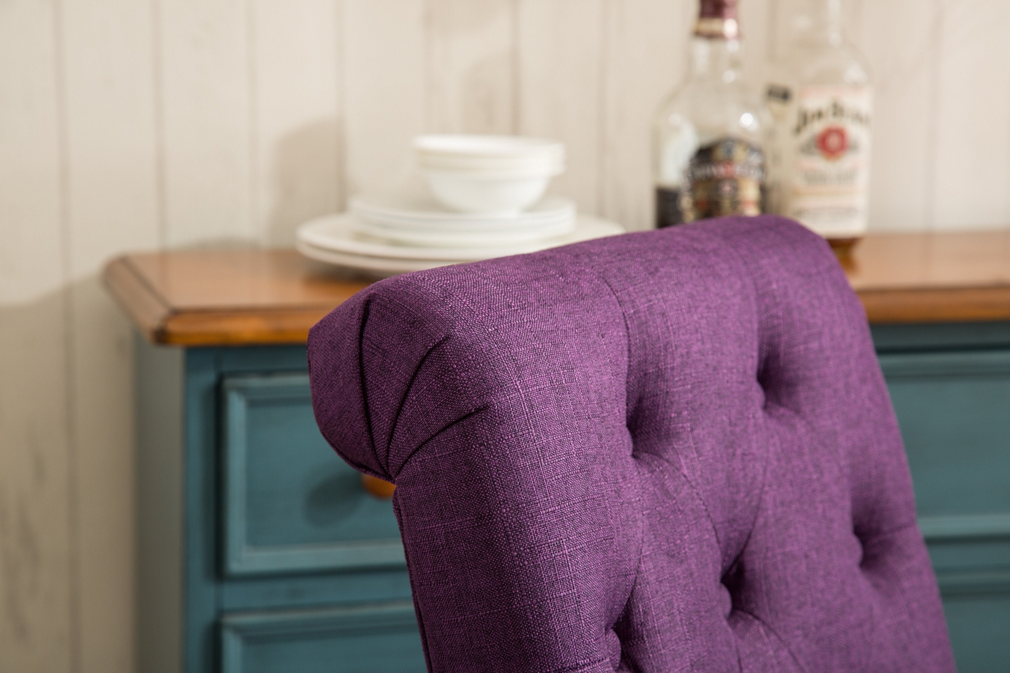 Roundhill Furniture Habit Solid Wood Tufted Parsons Dining Chair - Set of 2, Purple Upholstery, Modern Kitchen & Dining Room Furniture for Home Decor