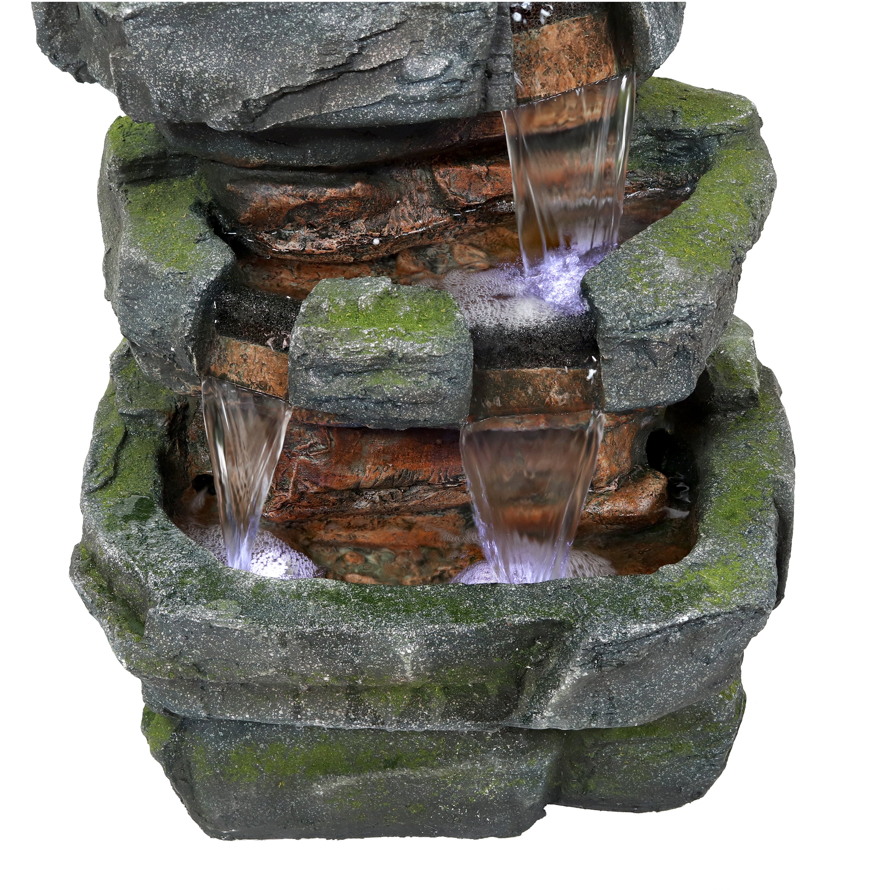Sunnydaze Outdoor Electric 3-Tier Stone Waterfall Fountain with LED Lights - 23 Inch Height - Perfect for Garden, Patio, and Backyard Decor