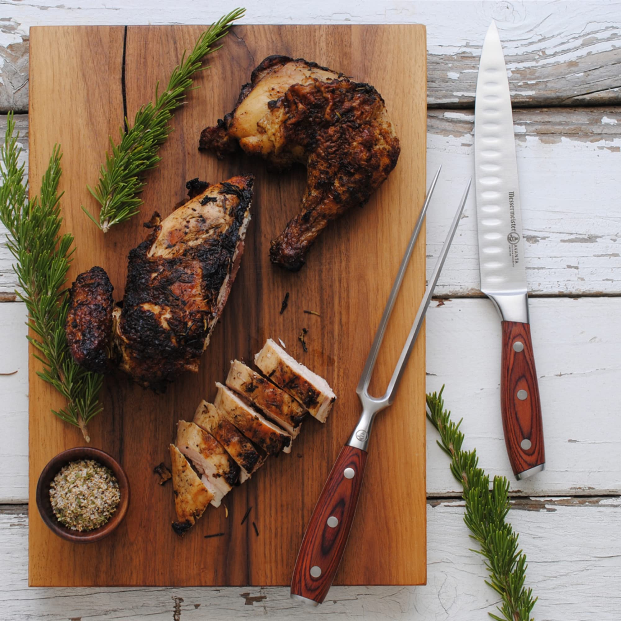 Messermeister Avanta Forged 6-Piece German Knife Set - 4 Steak Knives + Carving Knife & Fork - X50 Stainless Steel - Rust Resistant & Easy to Maintain - Perfect for BBQ, Dinner Parties & Holiday Meals