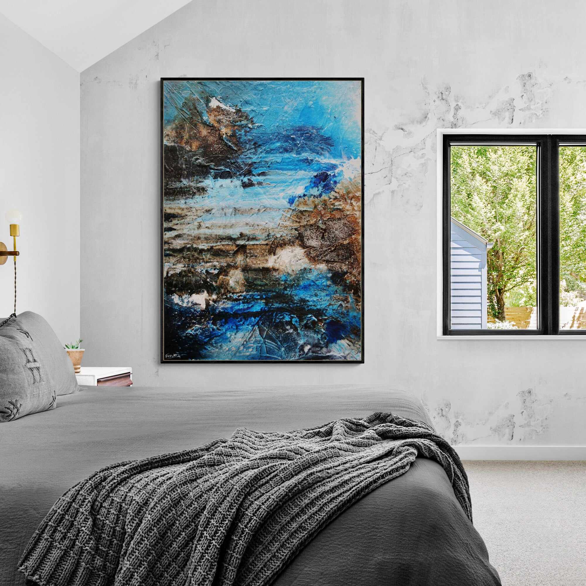 Blue Textured Abstract Honeycomb Cove Painting 140cm x 100cm - Modern Wall Art for Living Room, Bedroom & Office Decor