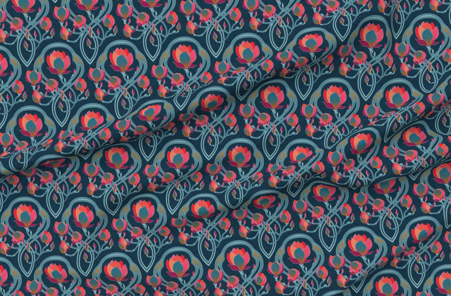 Art Nouveau Small Scale Pink Vintage Blue Flowers Printed Minky Fabric by The Yard - Soft Floral Fabric for Sewing Baby Blankets, Quilt Backing & Plush Toys - DIY Nursery Decor & Spring Home Decor Projects