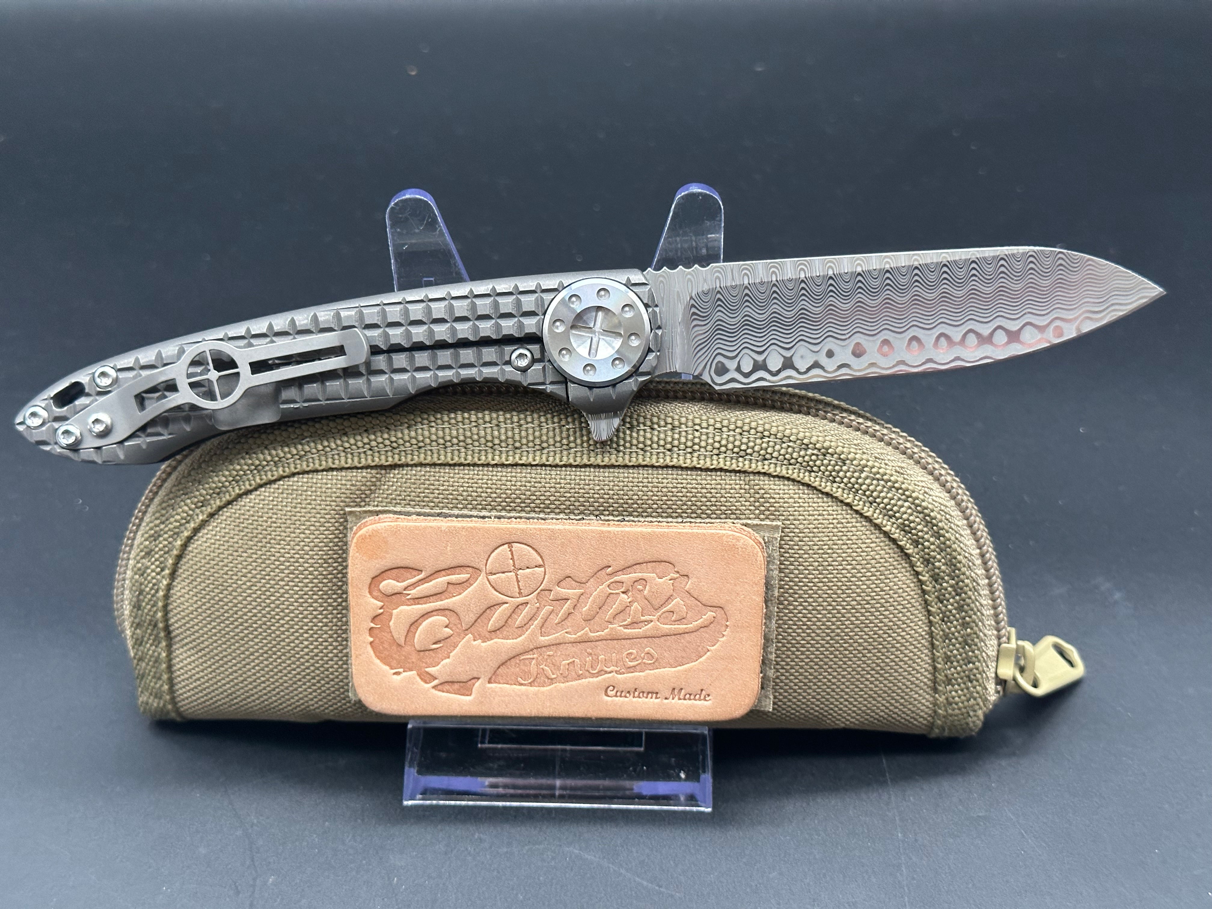 Premium Cruze Damascus Knife with Frag Patterned Handle - Handcrafted Custom Knives by Curtiss | Perfect for Outdoor Adventures, Camping & Survival Gear