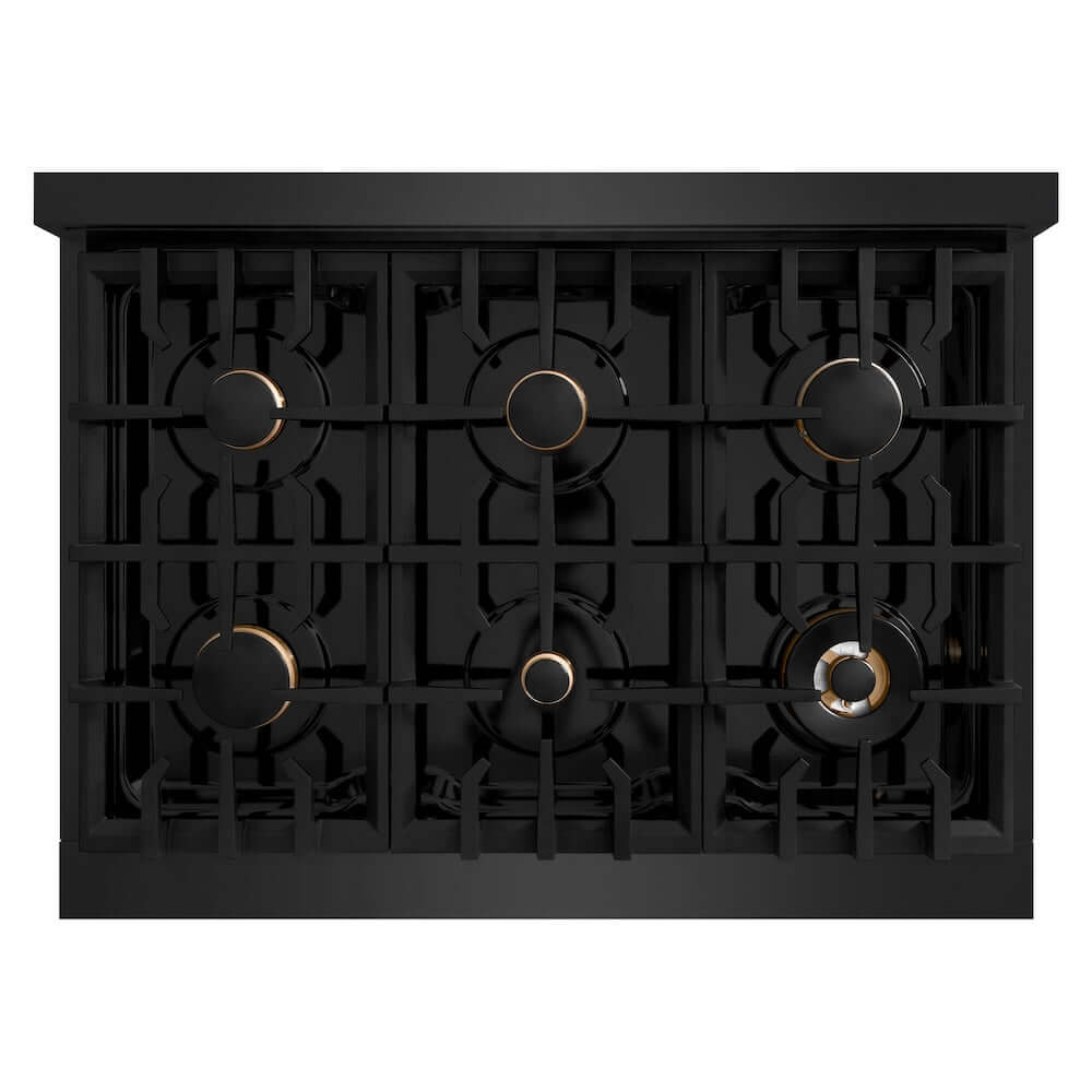 ZLINE Autograph Edition 36 Inch 5.2 Cu Ft Dual Fuel Range - 6 Burner Gas Cooktop & Electric Convection Oven - Black Stainless Steel with Polished Gold Accents - Professional Kitchen Appliance for Home Chefs & Cooking Enthusiasts (HDRBZ 36 G)