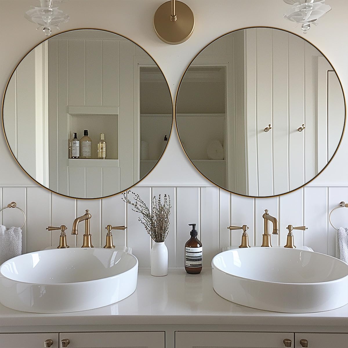 ANDY STAR 30'' Round Gold Wall Mirror - Brushed Brass Frame, Stainless Steel Metal, Modern Bathroom Living Room Bedroom Decor - Perfect for Vanity, Entryway, and Home Styling