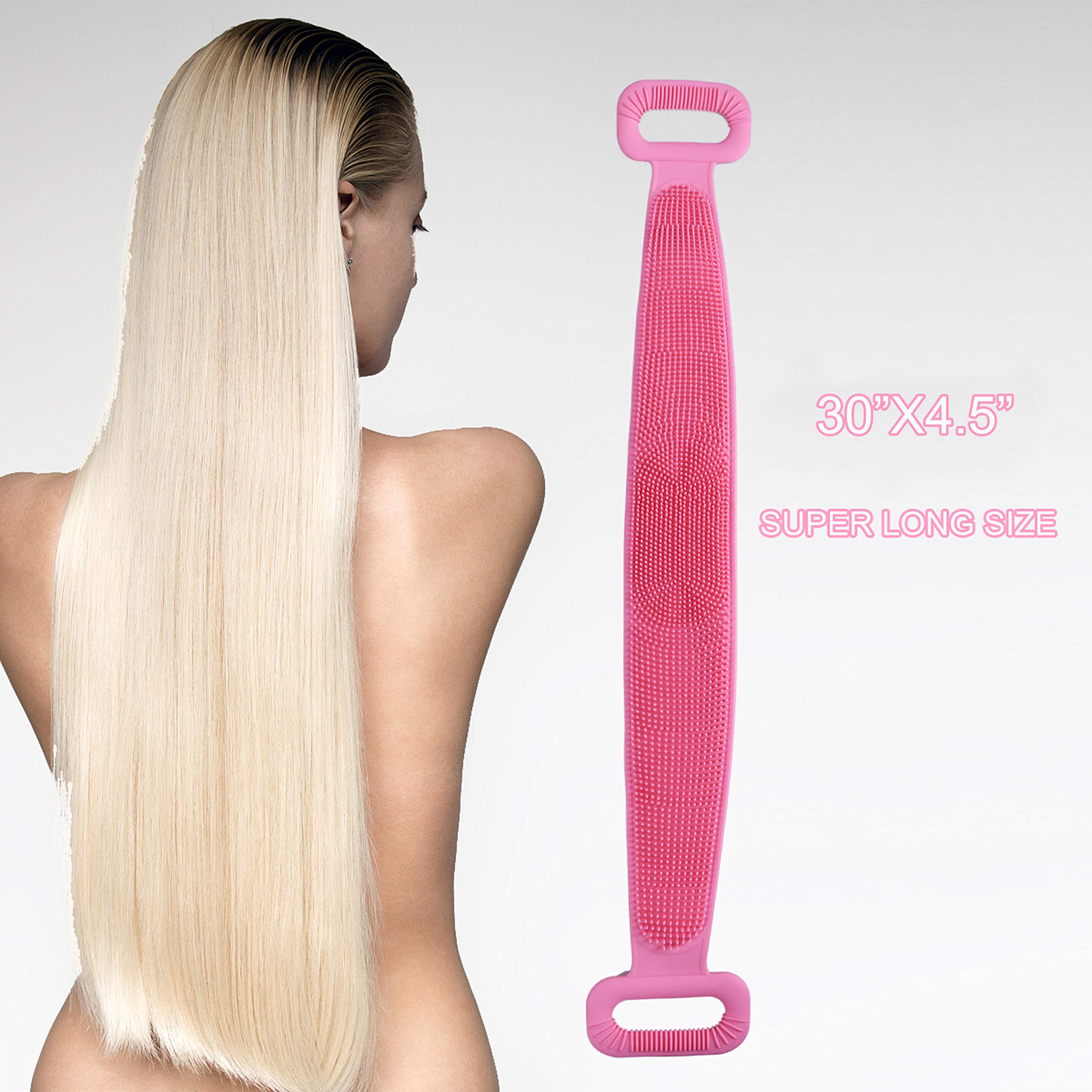 Premium Silicone Back Scrubber for Shower - Long Handle Exfoliating Body Scrubber with Soft Bristles - Pink | Ideal for Deep Cleansing, Dead Skin Removal & Hard-to-Reach Areas