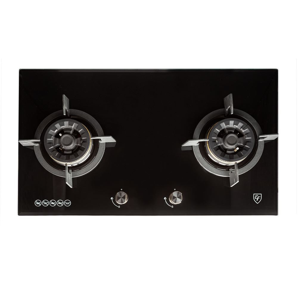 EF CK Mia 90 90cm Stainless Steel Chimney Hood & EF EFH 7626 WT VGB 78cm 2-Burner Gas Built-in Cooktop - Professional Kitchen Range Hood with Powerful Extraction for Home Cooking, Stir-Frying, and Heavy-Duty Culinary Tasks
