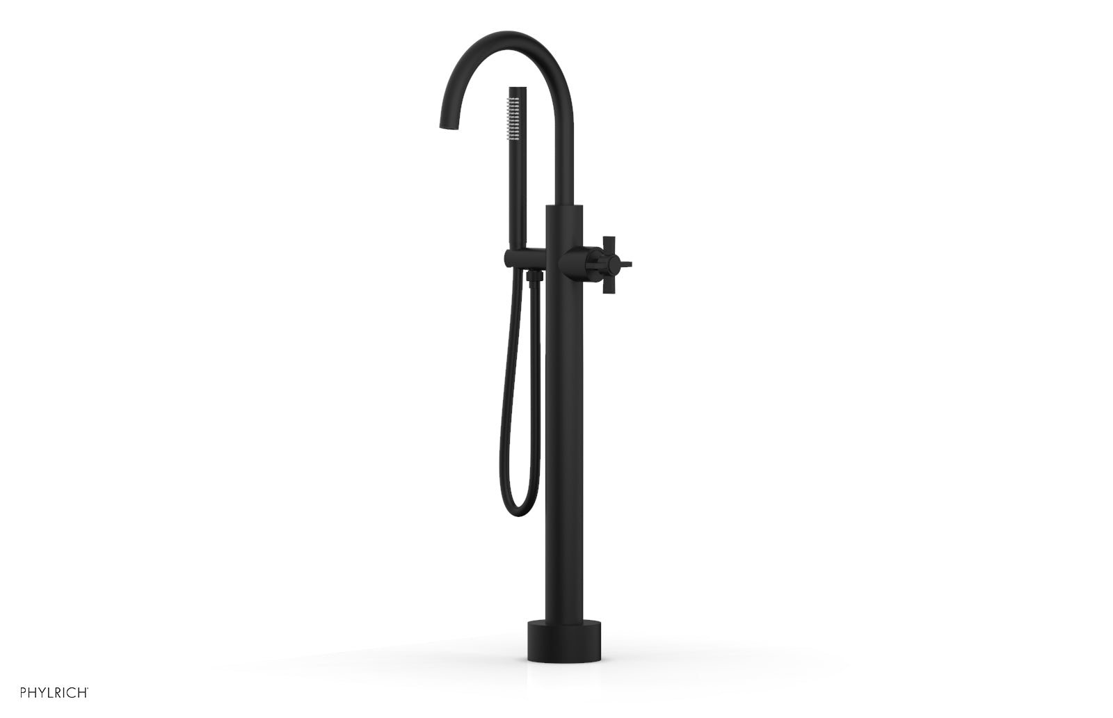 BASIC Low Floor Mount Tub Filler with Cross Handle and Hand Shower - D132 44 03 - Perfect for Modern Bathroom Renovations and Spa-Like Showers
