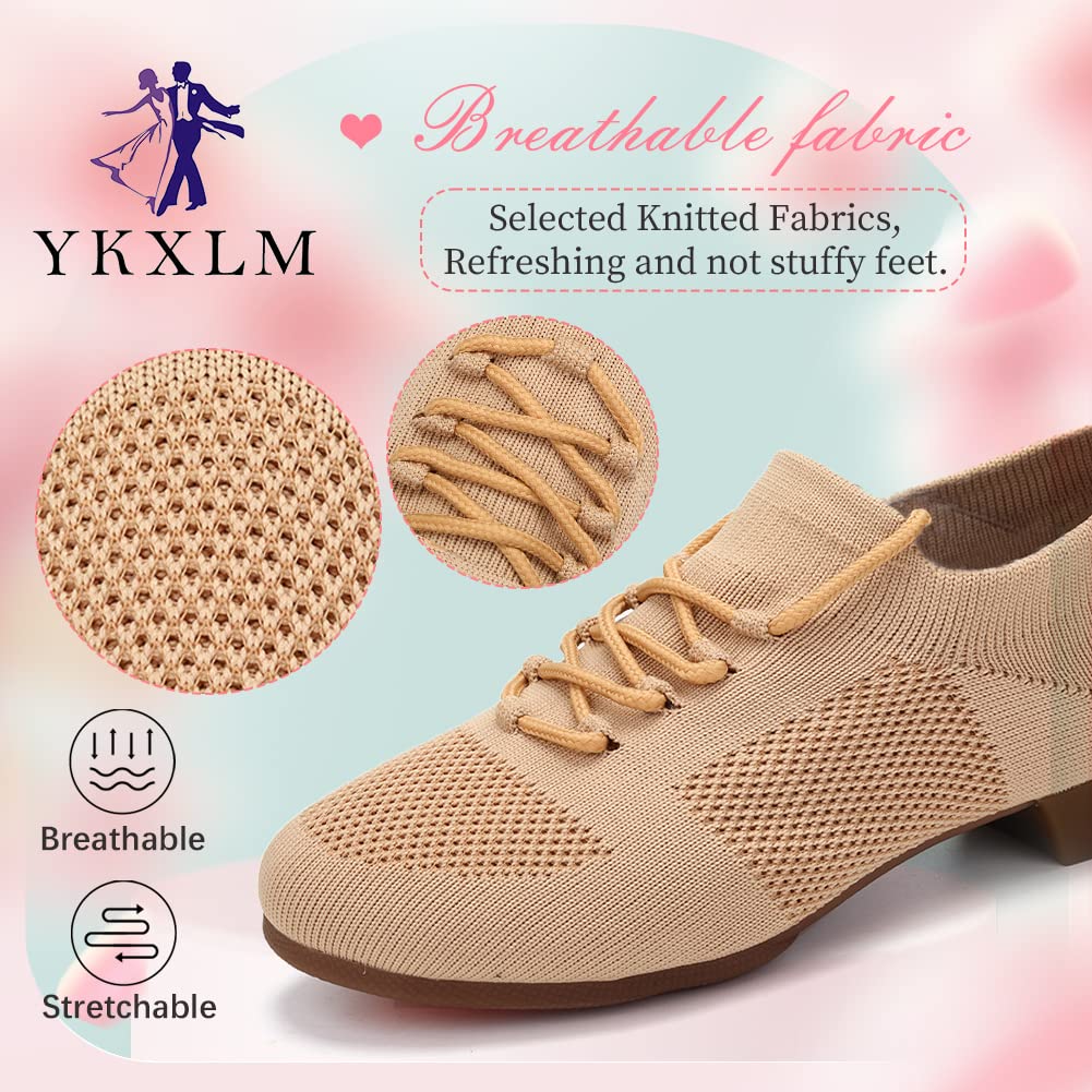 YKXLM Women's Standard Practice Social Dance Sneakers - Low Heel Ballroom Shoes for Beginners | Perfect for Latin, Salsa & Wedding Dance Lessons
