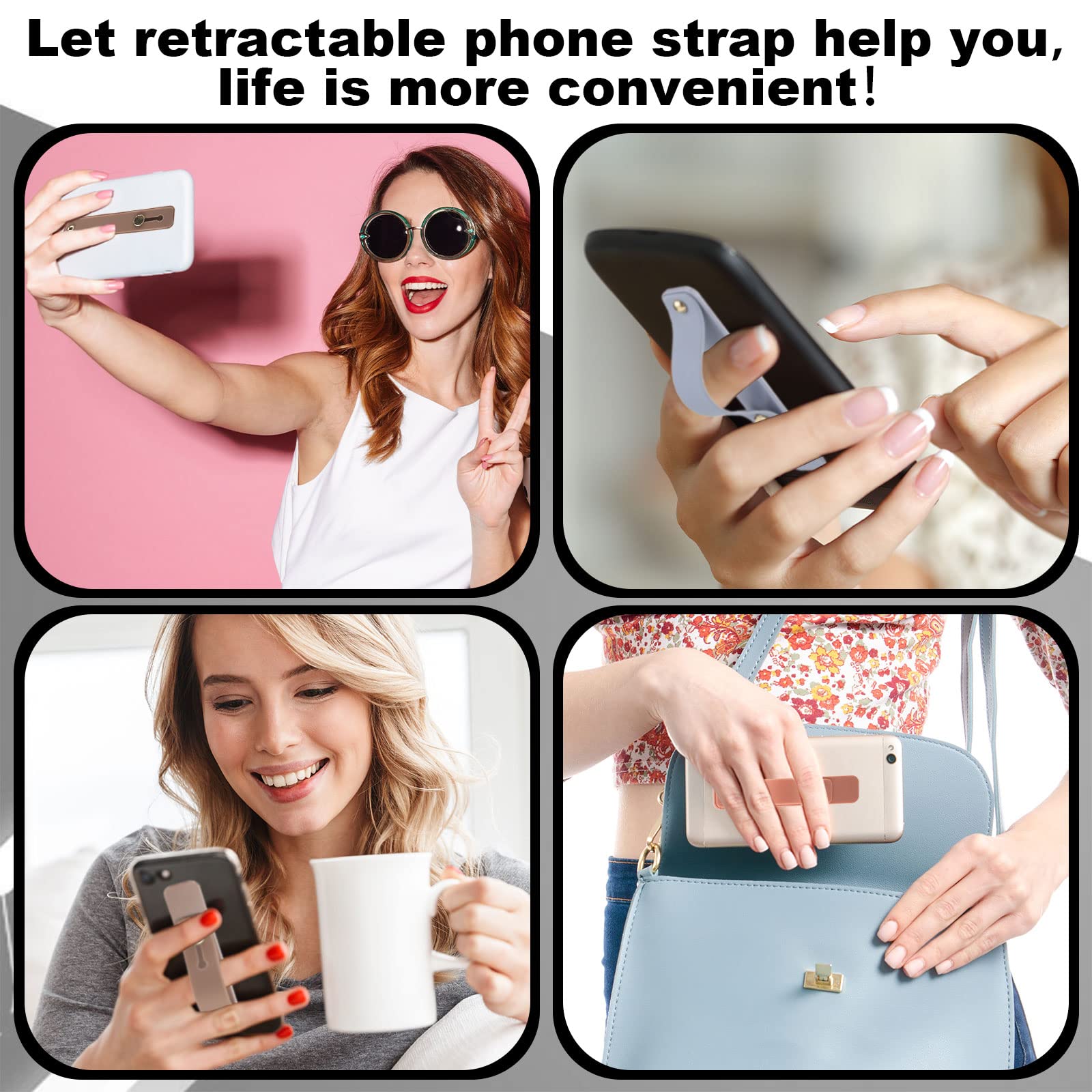 WeeWooday 6-Pack Universal Phone Grip Holder - Expandable Finger Strap & Kickstand for iPhone, Samsung & Most Smartphones (Blue, Pink, Brown) - Perfect for Gaming, Selfies & Hands-Free Viewing