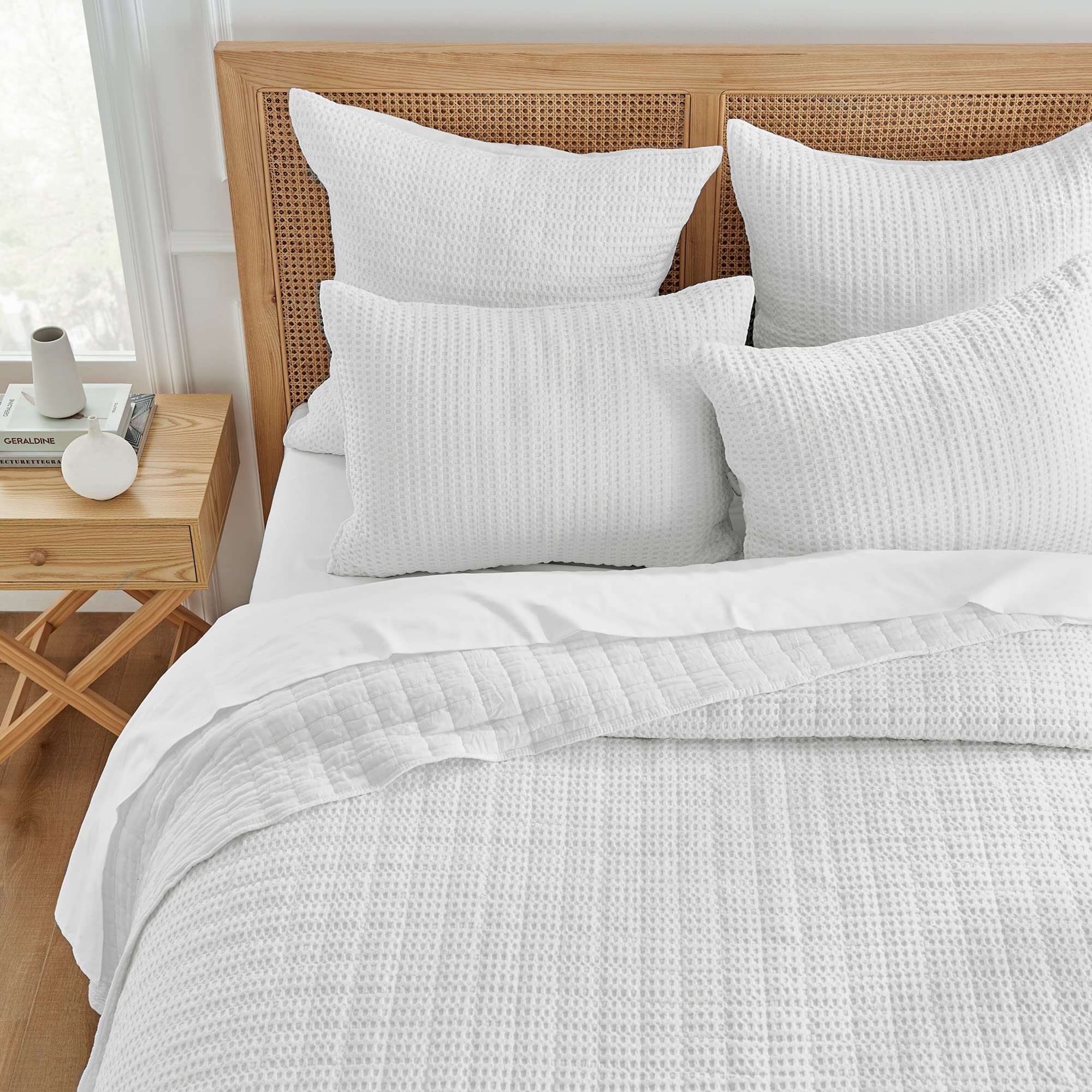Levtex Home Mills Waffle Euro Sham Pillow Cover Set of 2 - 26x26 Inches Bright White Bedding - Perfect for Master Bedroom, Guest Room & Luxury Hotel Decor