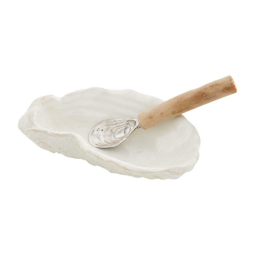 Oyster Shaped Beach Themed Dip Bowl and Spoon Set - Ocean Inspired Serving Dish for Seafood, Chips & Dips - Perfect Gift for Men, Women, Dad - Christmas, Birthday, Housewarming Present - Ideal for Beach Parties, Picnics & Coastal Home Decor