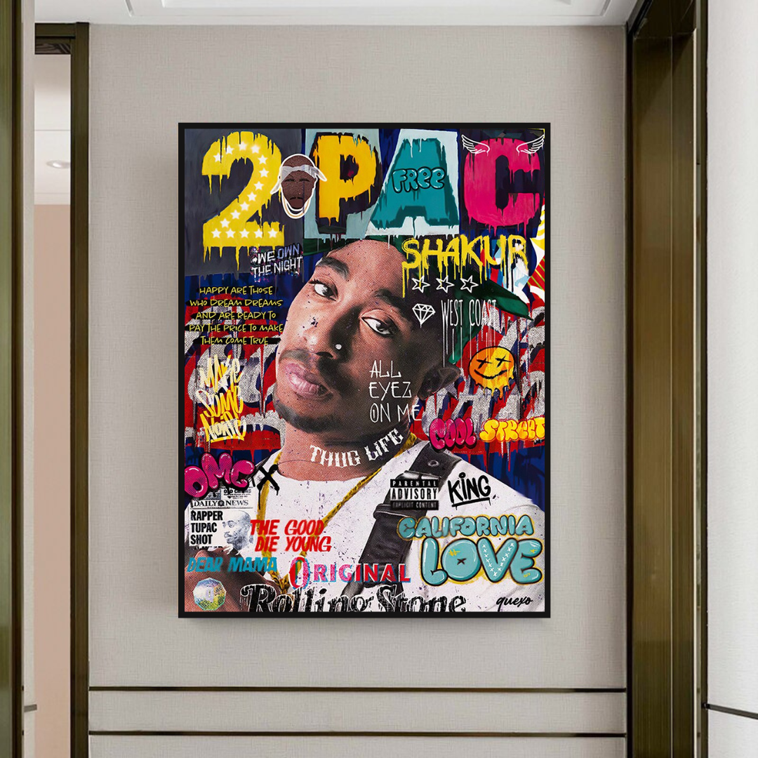 Tupac Rapper Canvas Wall Art - Unique & Vibrant Hip Hop Decor for Bedroom, Living Room & Office - Music Lover Gift Idea