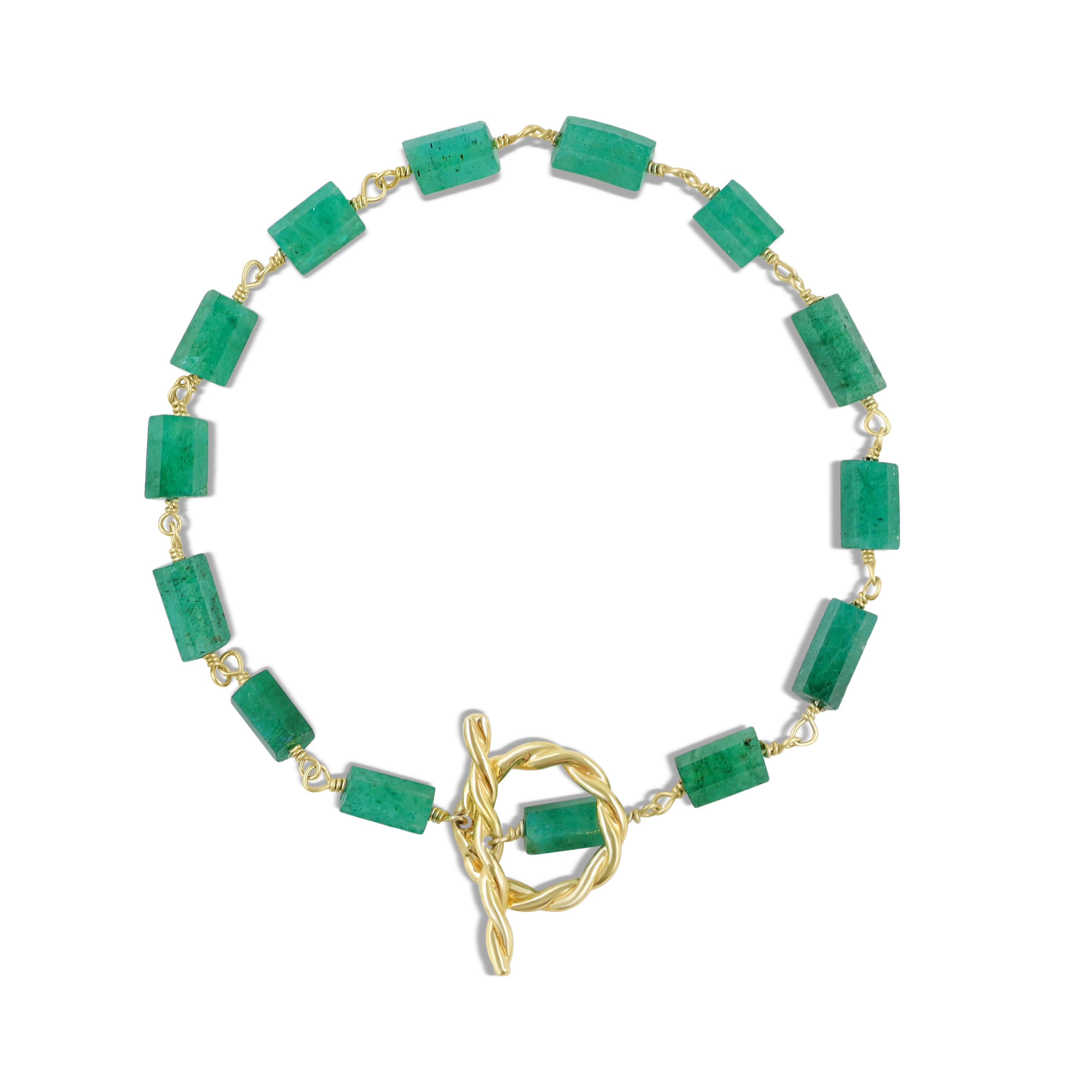 Natural Emerald Hexagon Pencil Wire Wrap Beaded Bracelet for Women - Handmade Gemstone Jewelry Gift for Birthday, Anniversary & Special Occasions