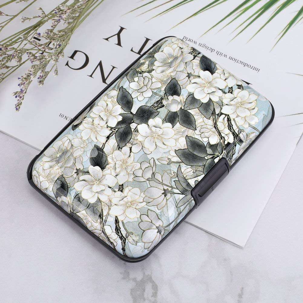 ELFISH Mini RFID Blocking Aluminum Wallet - Slim Credit Card Holder for Men & Women, Metal ID Case with Business Card Slot (White Lotus) - Perfect for Travel, Work & Everyday Use