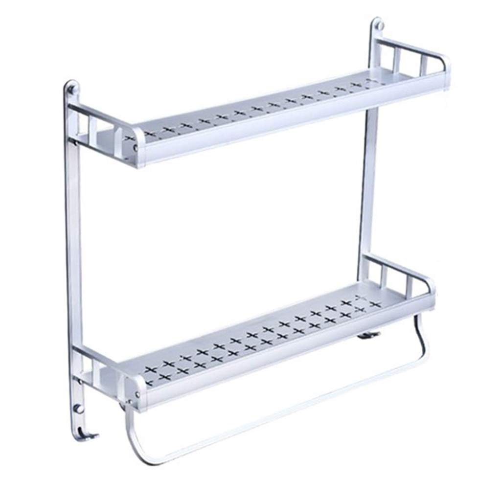 2 Tier Wall Mount Bathroom Shelf Organizer with Hooks - Rustproof Shower Storage Caddy for Bathroom, Bedroom & Kitchen - Space Saving Shelf (61X13.5X46CM) - Perfect for Organizing Toiletries, Towels & Beauty Products in Small Spaces