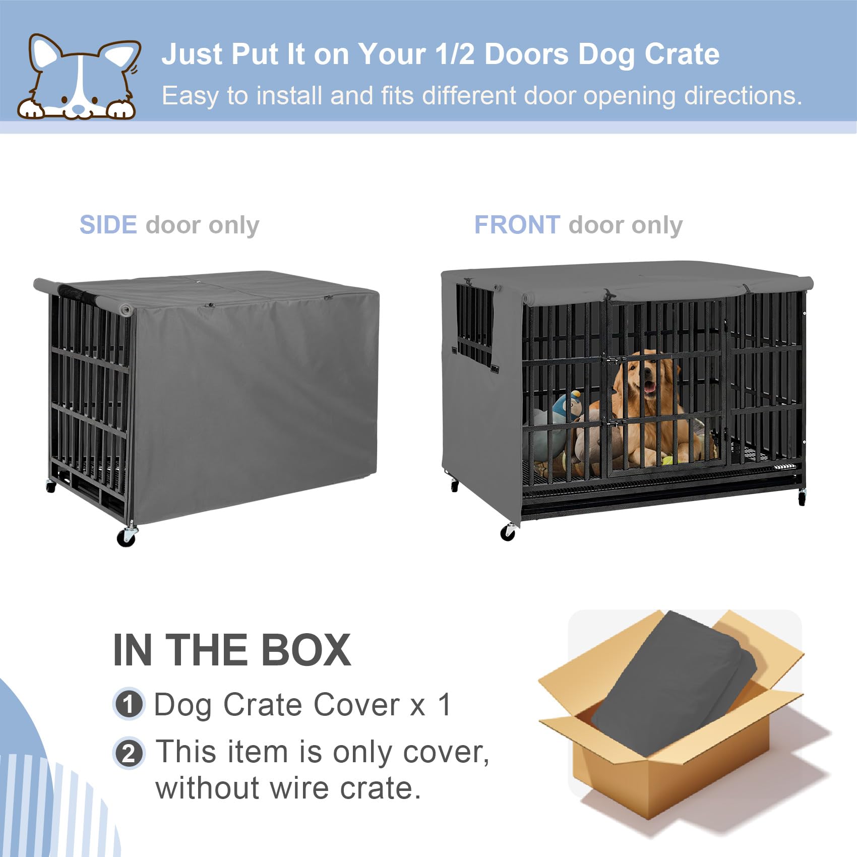 **30-Inch Heavy Duty Dog Crate Cover - Universal Fit for Wire Kennels, Sunshade & Pet Protection, Durable Polyester Fabric (Grey) - Perfect for Indoor & Outdoor Use**