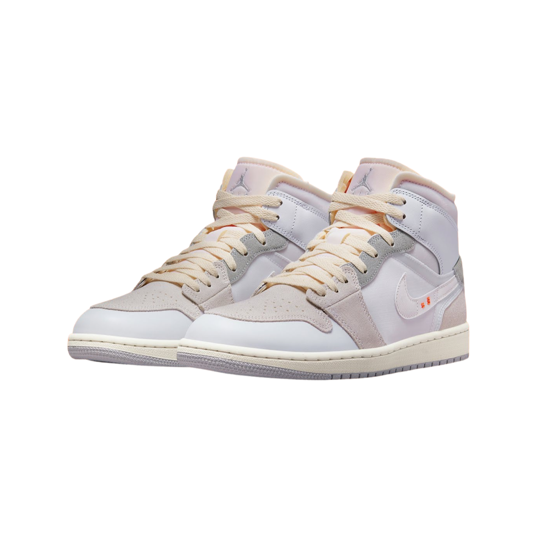 Air Jordan 1 Mid SE Craft Inside Out Sneakers - White/Phantom Grey/Sail Orange Colorway | Basketball Shoes for Men & Women | Perfect for Streetwear & Casual Wear