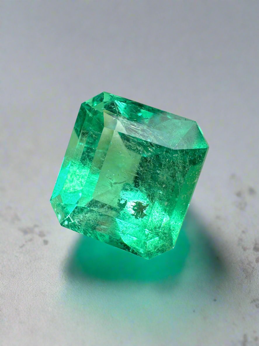 6.50 Carat 12x11mm Yellowish Green Natural Loose Colombian Emerald Gemstone - Asscher Cut for Jewelry Making, Engagement Rings & Collector's Pieces