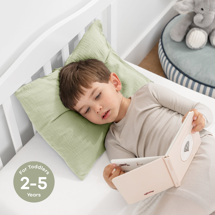 Comfy Cubs Toddler Pillow with Soft Muslin Cotton Pillowcase - Hypoallergenic & Breathable Baby Pillow for Nursery, Travel & Nap Time