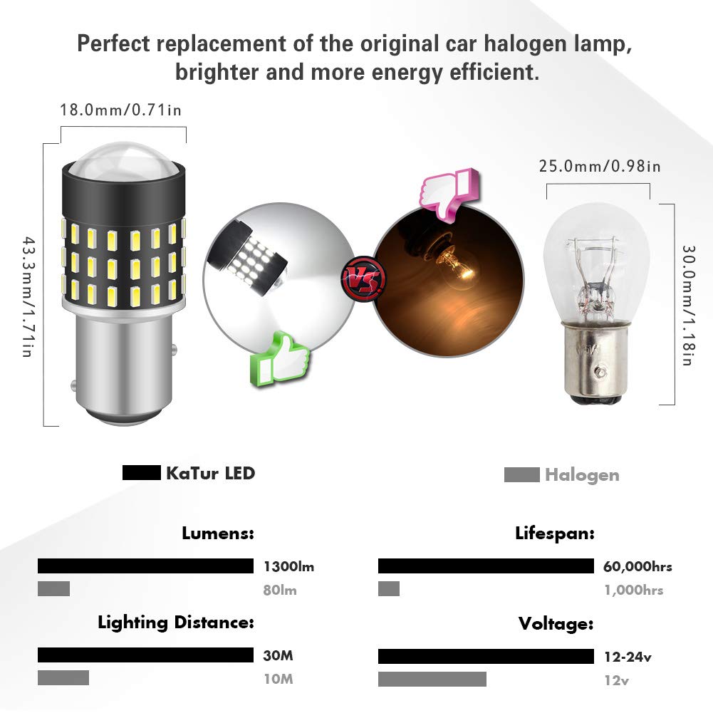 1157 BAY15D LED Bulbs - Super Bright 3014SMD 54-EX Chipsets with Lens Projector - Xenon White (Pack of 2) - 12-24V for Backup Lights, Tail Lights, Brake Lights, Reverse Lights - Perfect for Cars, Trucks, SUVs and Motorcycles