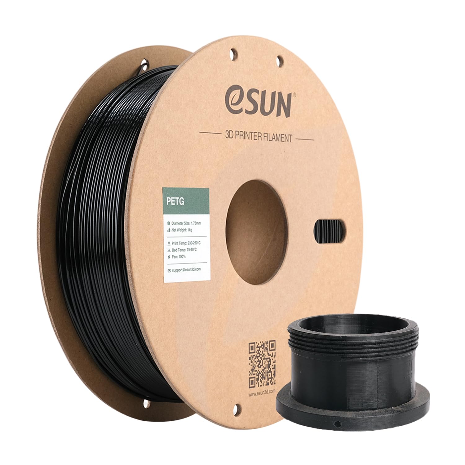 eSUN PETG 3D Printer Filament 1.75mm, 1kg Spool (2.2 lbs) - High Precision +/-0.05mm, Durable Black PETG Filament for 3D Printing - Perfect for Functional Parts, Prototypes & DIY Projects