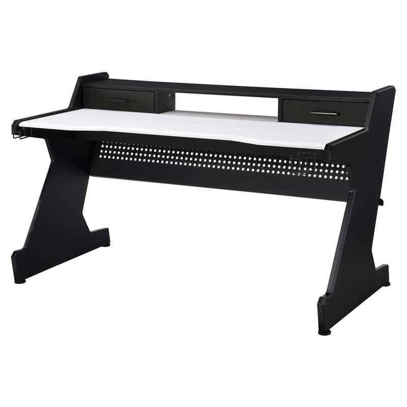 Acme Bigga Wooden 2-Drawer Gaming Table with Sturdy Metal Frame - Black & White Finish | Perfect for Board Games, Poker Nights & Home Office Use