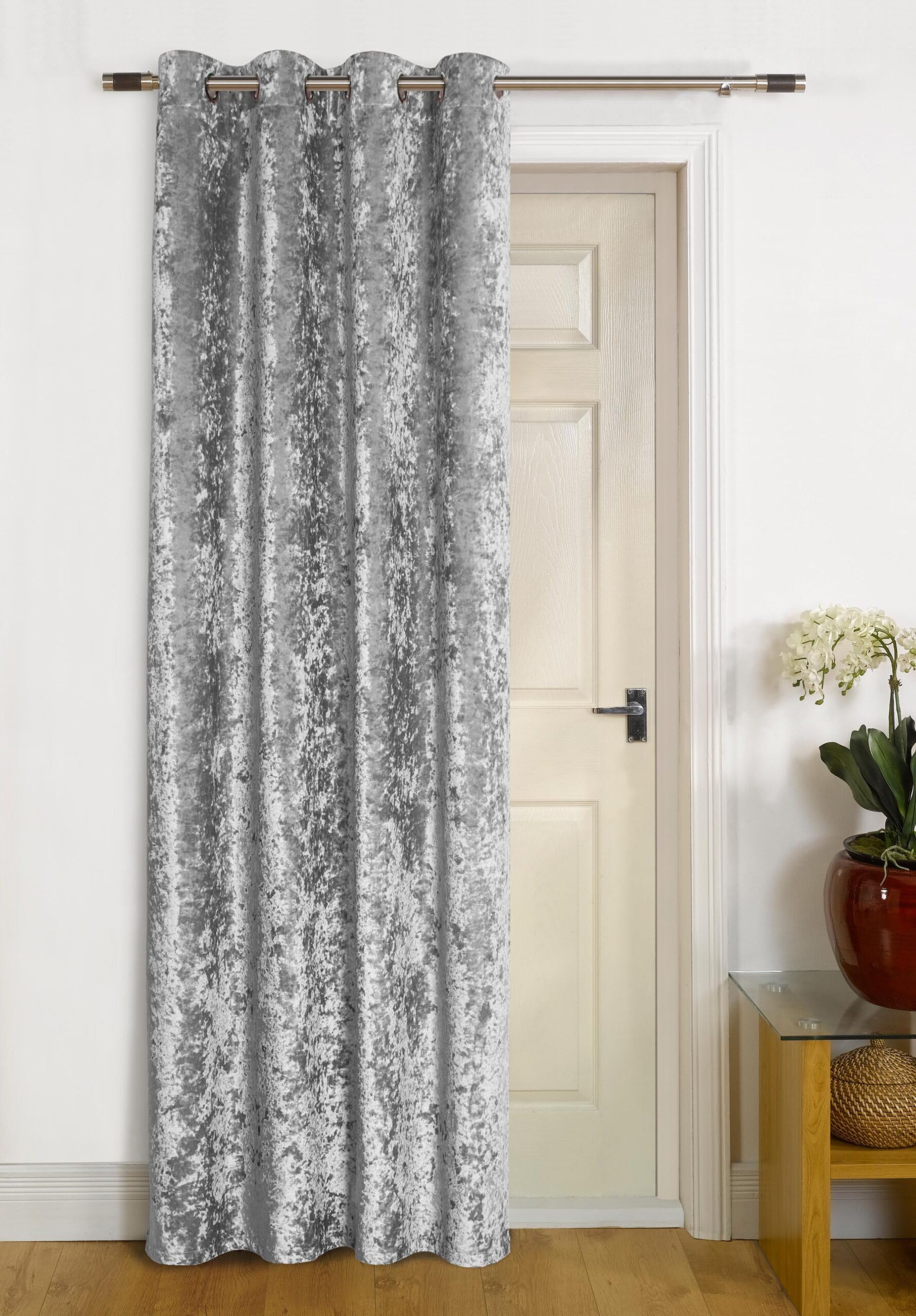 Umlout Thermal Door Curtain - Energy Saving Insulated Agra Charcoal Lined Crush Velvet Winter Curtain for Draft Protection & Heat Retention - Perfect for Entryways, Bedrooms & Living Rooms to Reduce Heating Costs