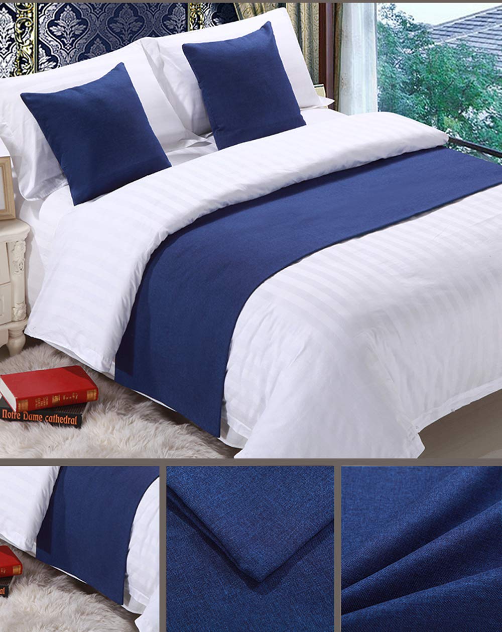 Premium Mengersi Solid Bed Runner Scarf - Twin/Twin XL Navy Blue Bed Protector Slipcover - Elegant Bedroom Decor for Hotels, Weddings & Home Use