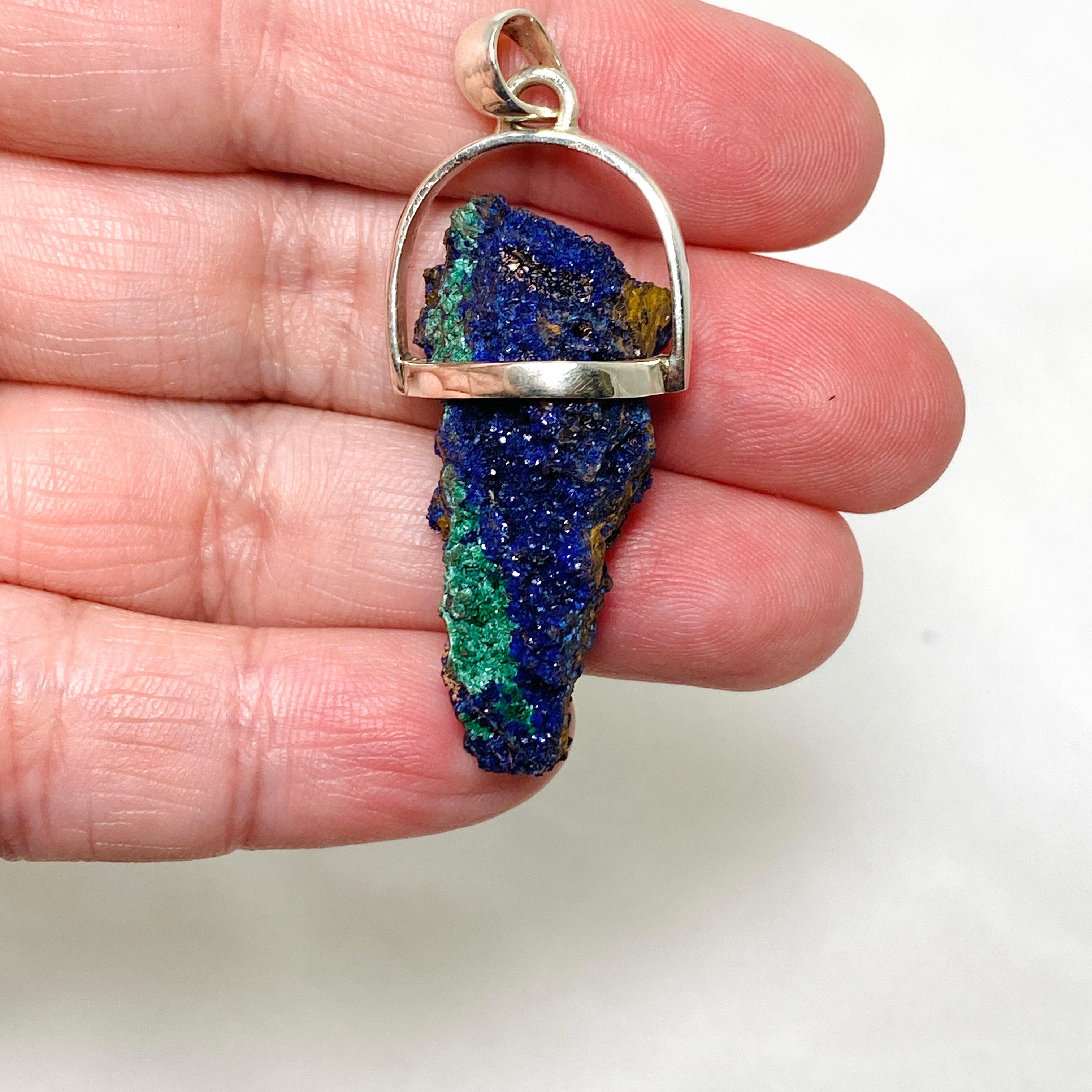 Natural Raw Azurite and Malachite Pendant Necklace - Handmade Stone Jewelry for Women - Perfect for Spiritual Healing, Meditation & Boho Fashion