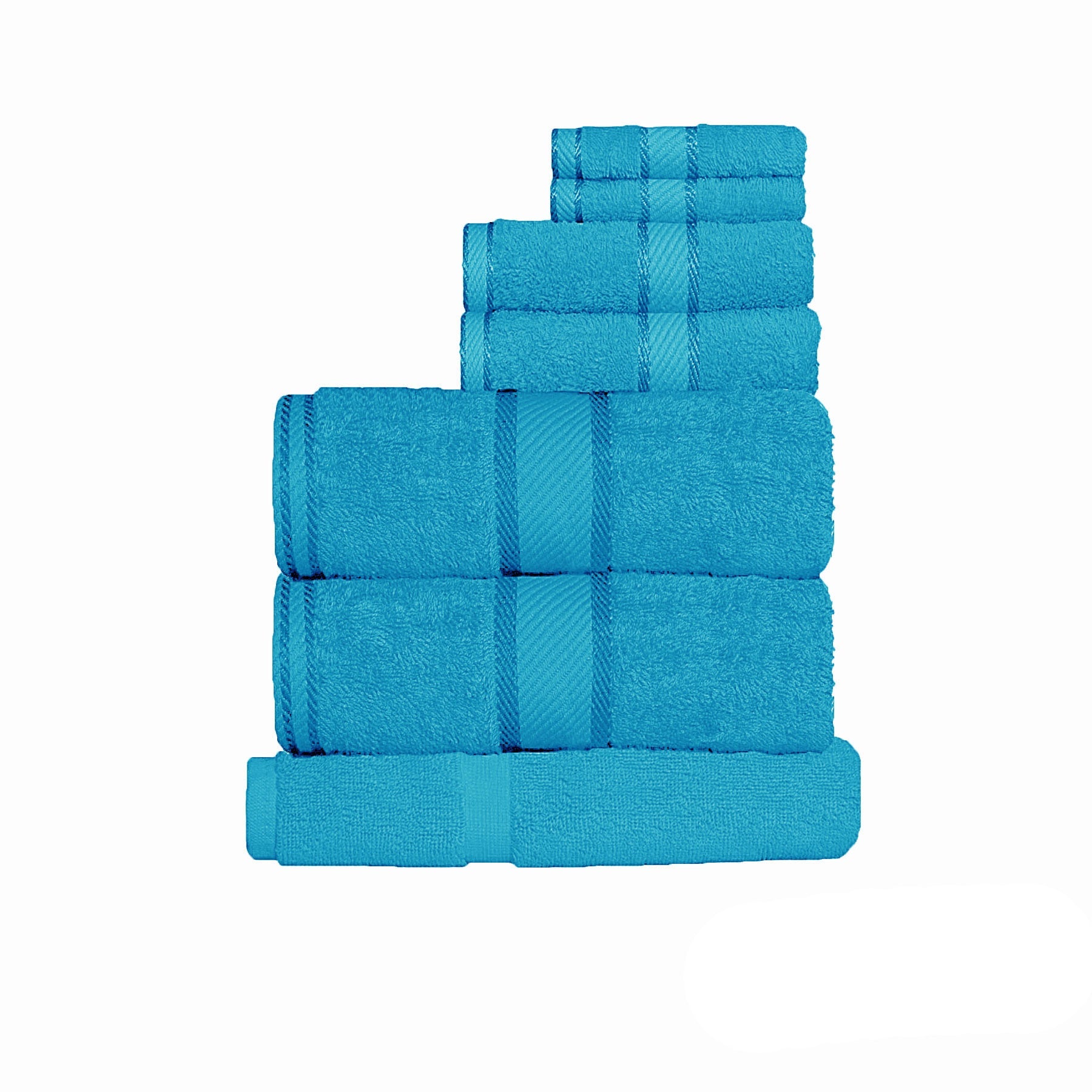 Premium 550gsm Cotton 7-Piece Towel Set in Aqua Blue - Ultra Soft & Absorbent Bath Towels for Spa, Bathroom & Beach Use