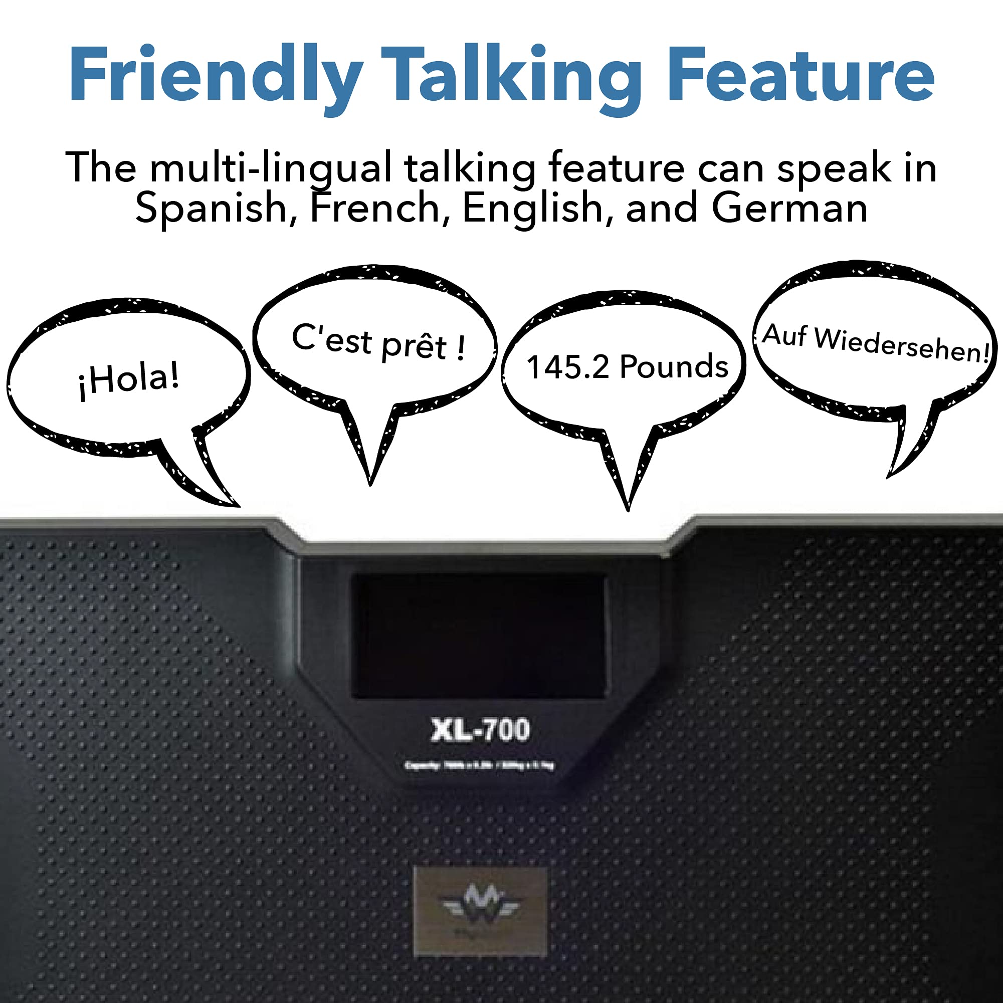 My Weigh XL-700 Digital Talking Bathroom Scale - 700 lb/320 kg Capacity - Voice Announcement for Visually Impaired - Perfect for Home, Gym & Healthcare Use