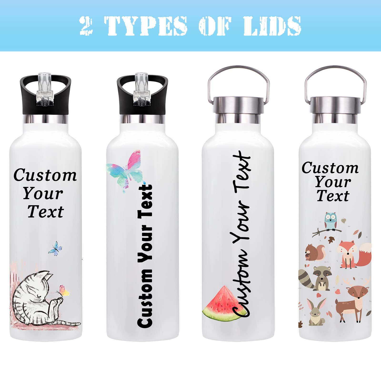 Custom Insulated Stainless Steel Water Bottle with Straw - Personalized Name Text for Women & Men (12oz/26oz) - Perfect for Gym, Hiking, Office & Outdoor Activities