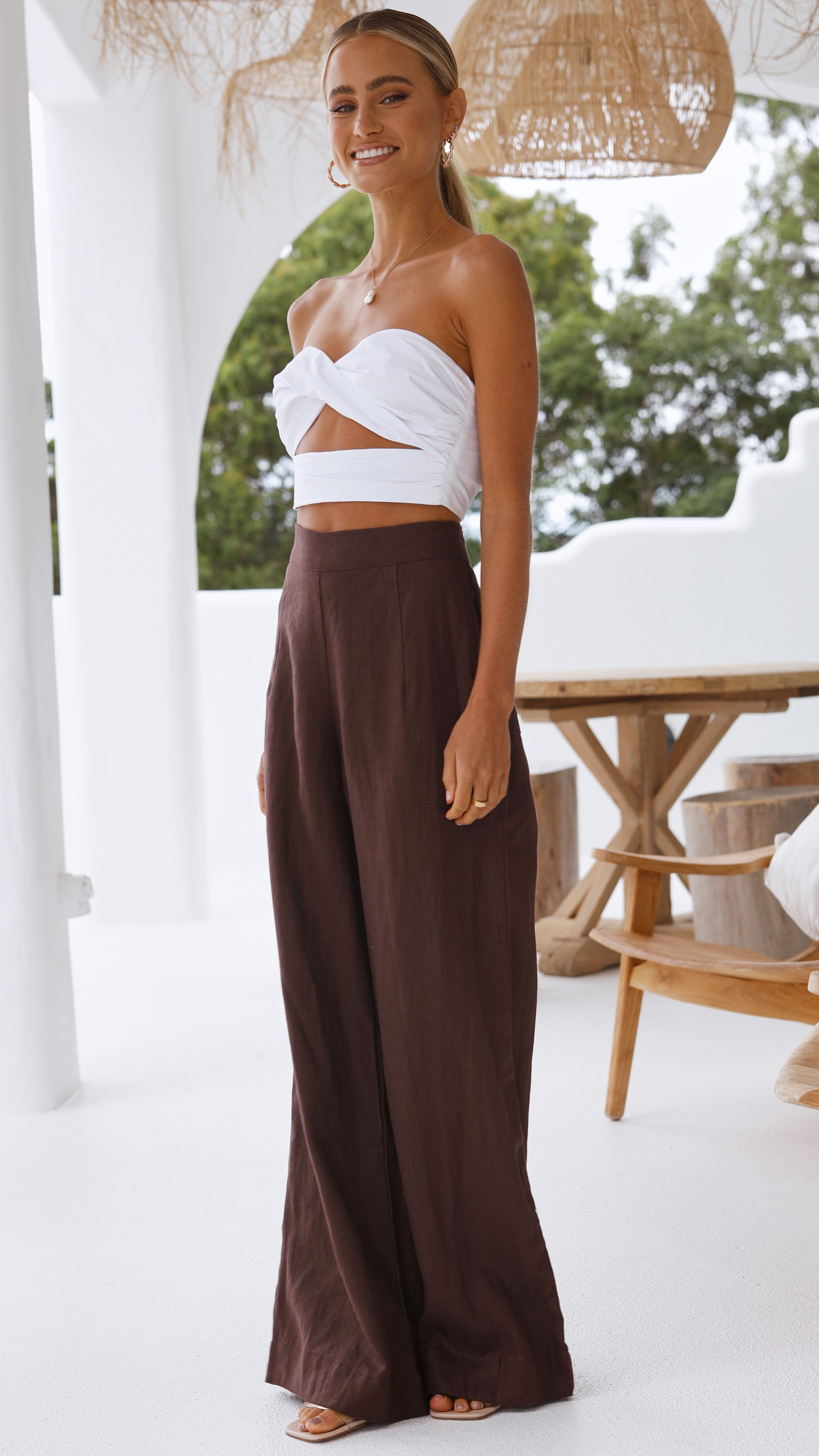 Karah Pants for Women - High Waisted Stretch Chocolate Brown Casual Trousers | Perfect for Work, Office, and Everyday Wear
