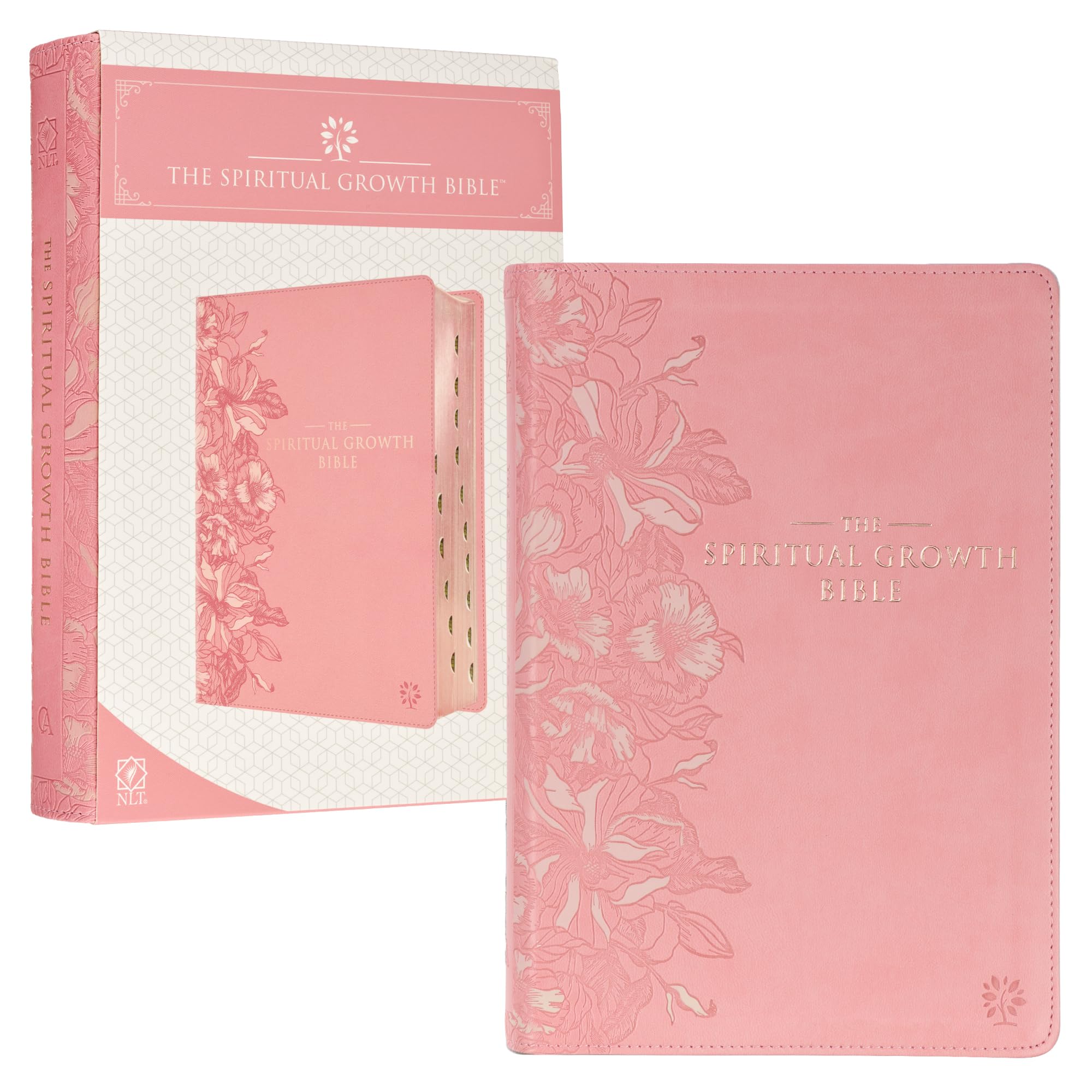 Spiritual Growth Bible NLT - New Living Translation Holy Bible, Faux Leather Pink Cover, Christian Devotional & Bible Study Tool for Women's Group & Personal Reflection