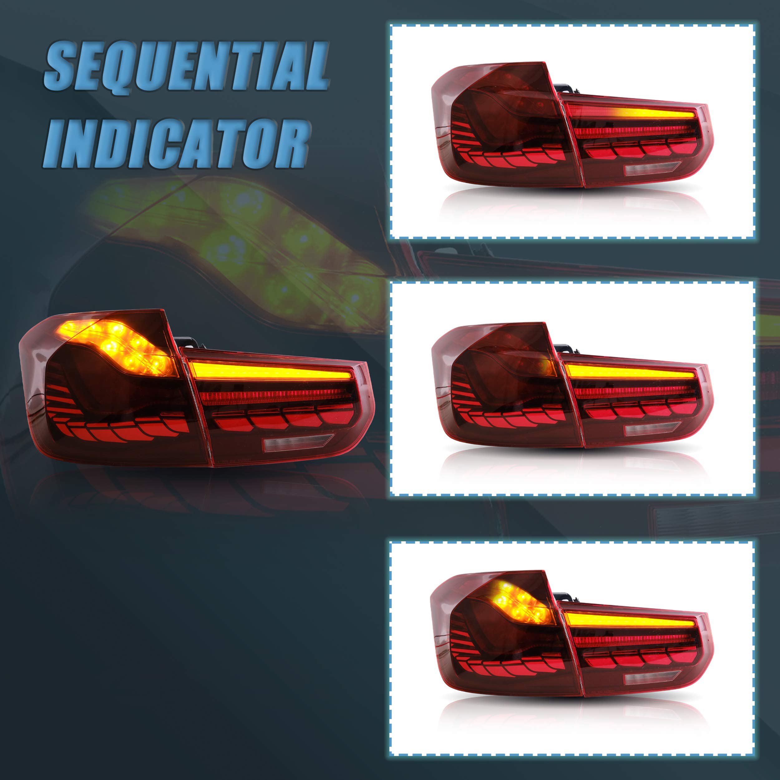 VLAND OLED Tail Lights Assembly for BMW 3 Series F30 F35 F80 Sedan (2013-2018) - Plug & Play Red LED Lights - Direct Fit Replacement - Enhances Night Visibility & Style