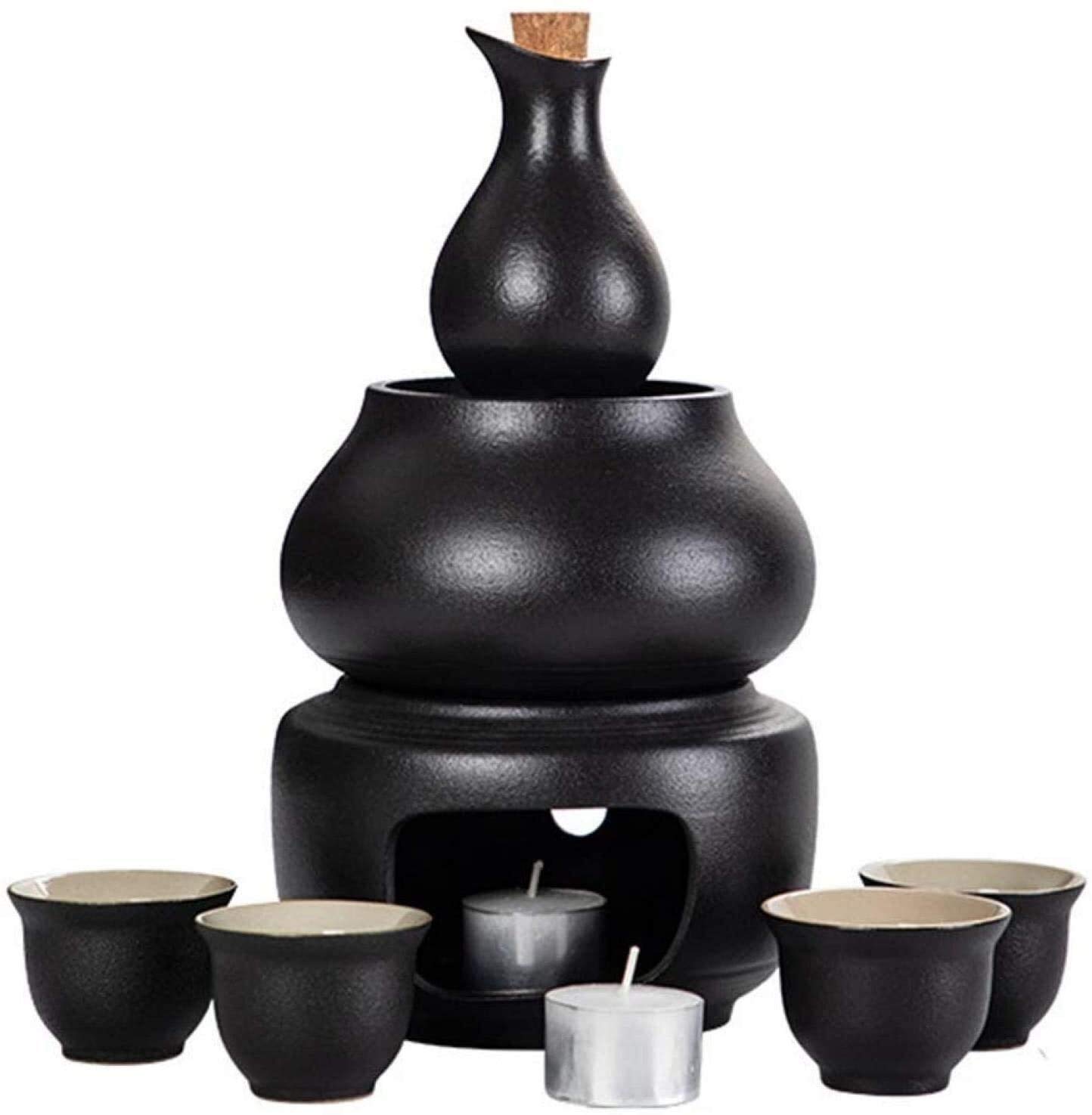 Premium Japanese Sake Set with Warmer - Traditional Porcelain Sake Bottle, 4 Cups & Stove - 7-Piece Glass Sake Set for Hot Saki - Perfect for Japanese Dining, Gifts & Home Entertaining